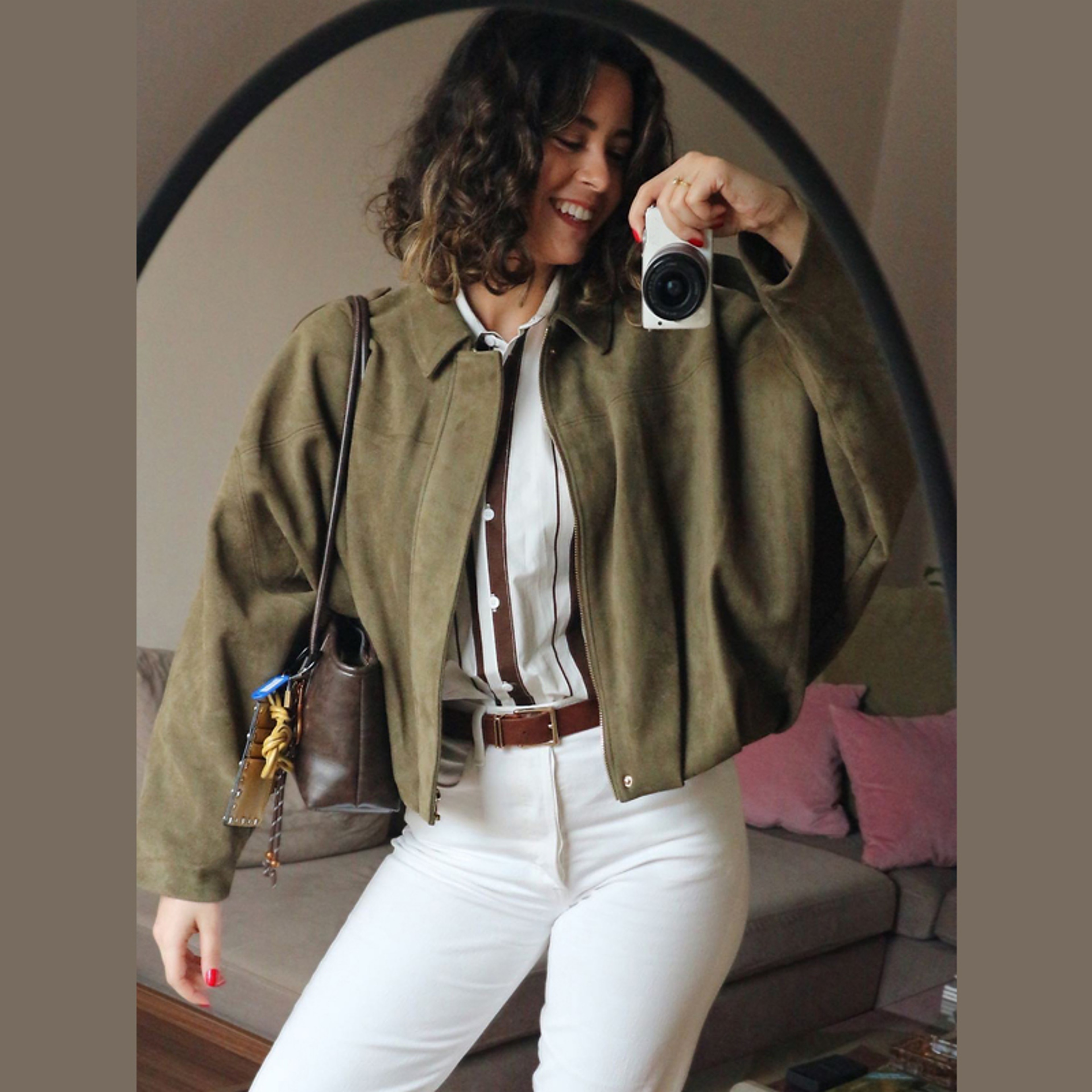 Lapel Suede Bomber Jacket Women, High Street Cropped Racing Coat, Long Sleeve Zipper Outerwear 2025 – view 4