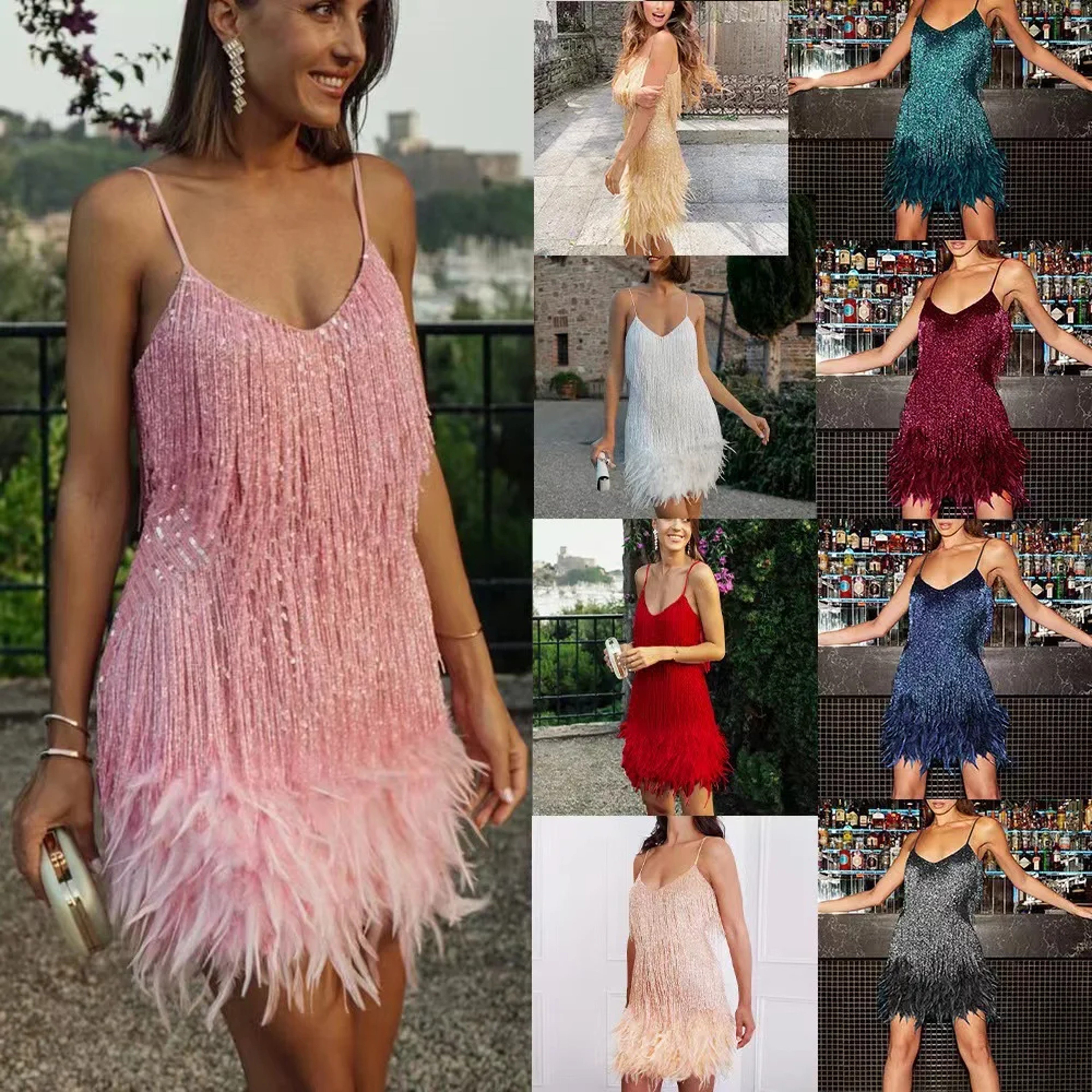 Summer Colorful Feather Patchwork Sleeveless Dress, Fashionable Sequins Framed Amazon Direct Sales Women – view 1