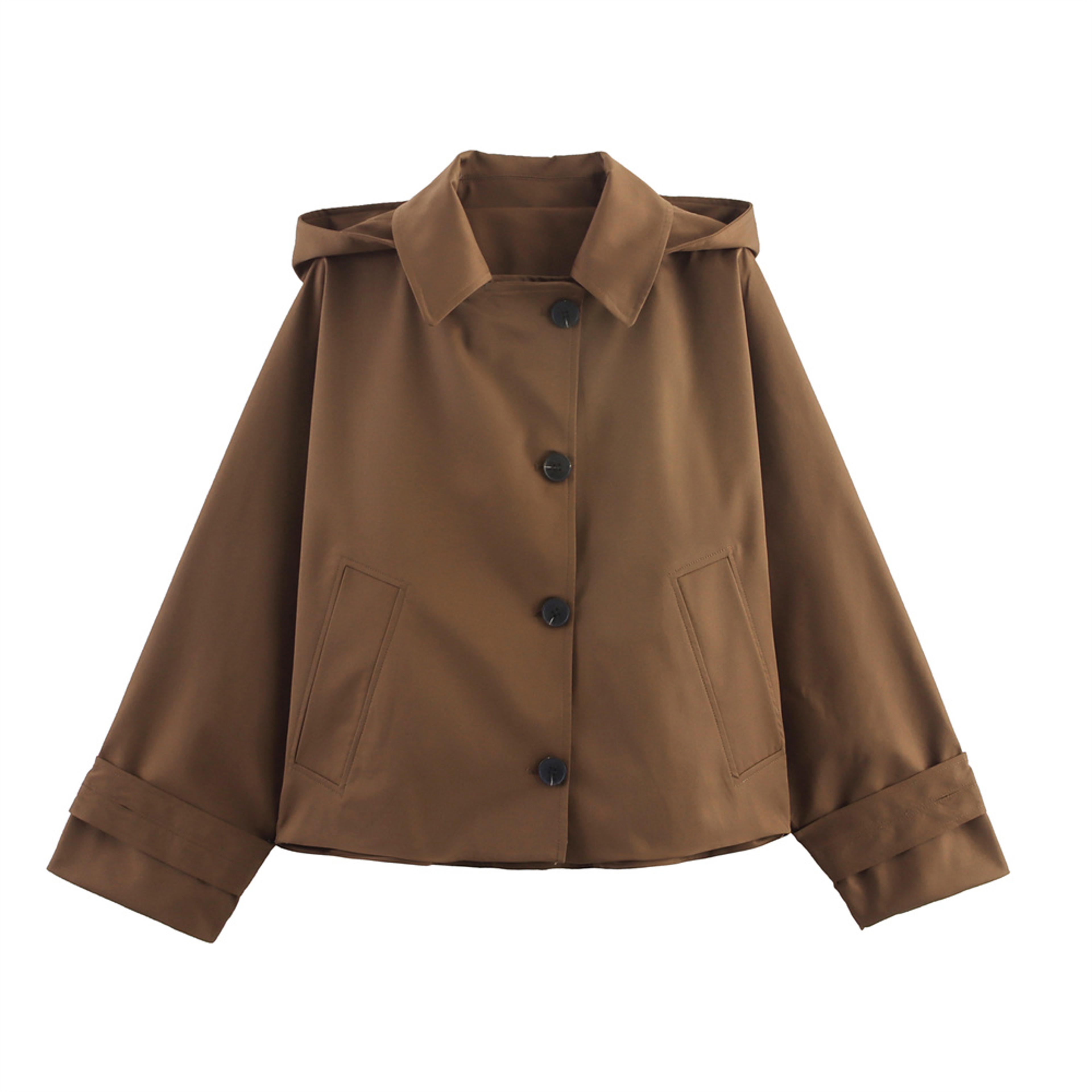 RARF Autumn Jacket European American Hooded Lapel Coat Single Breasted Long Sleeve Trench Short Cas 2