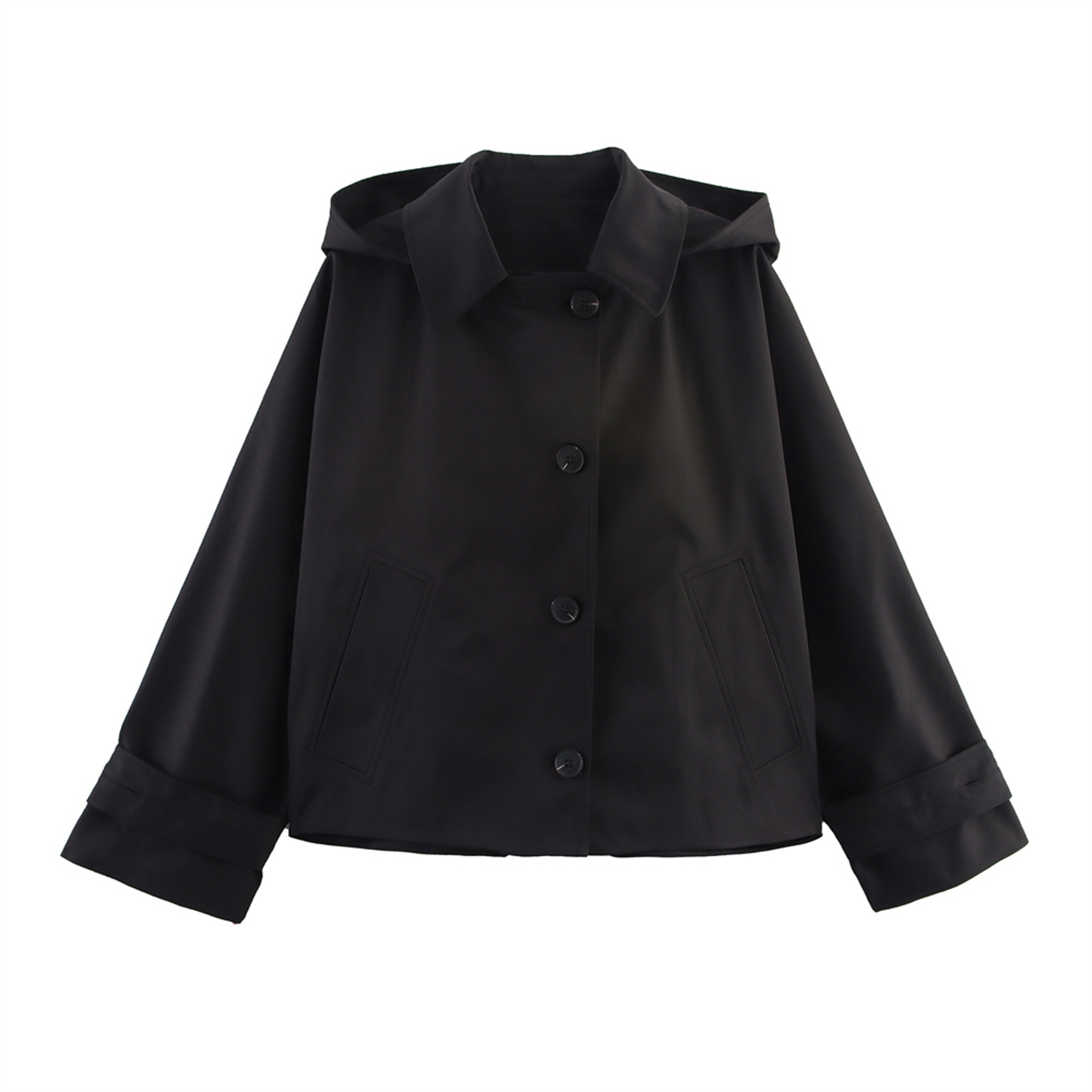 RARF Autumn Jacket European American Hooded Lapel Coat Single Breasted Long Sleeve Trench Short Cas 4