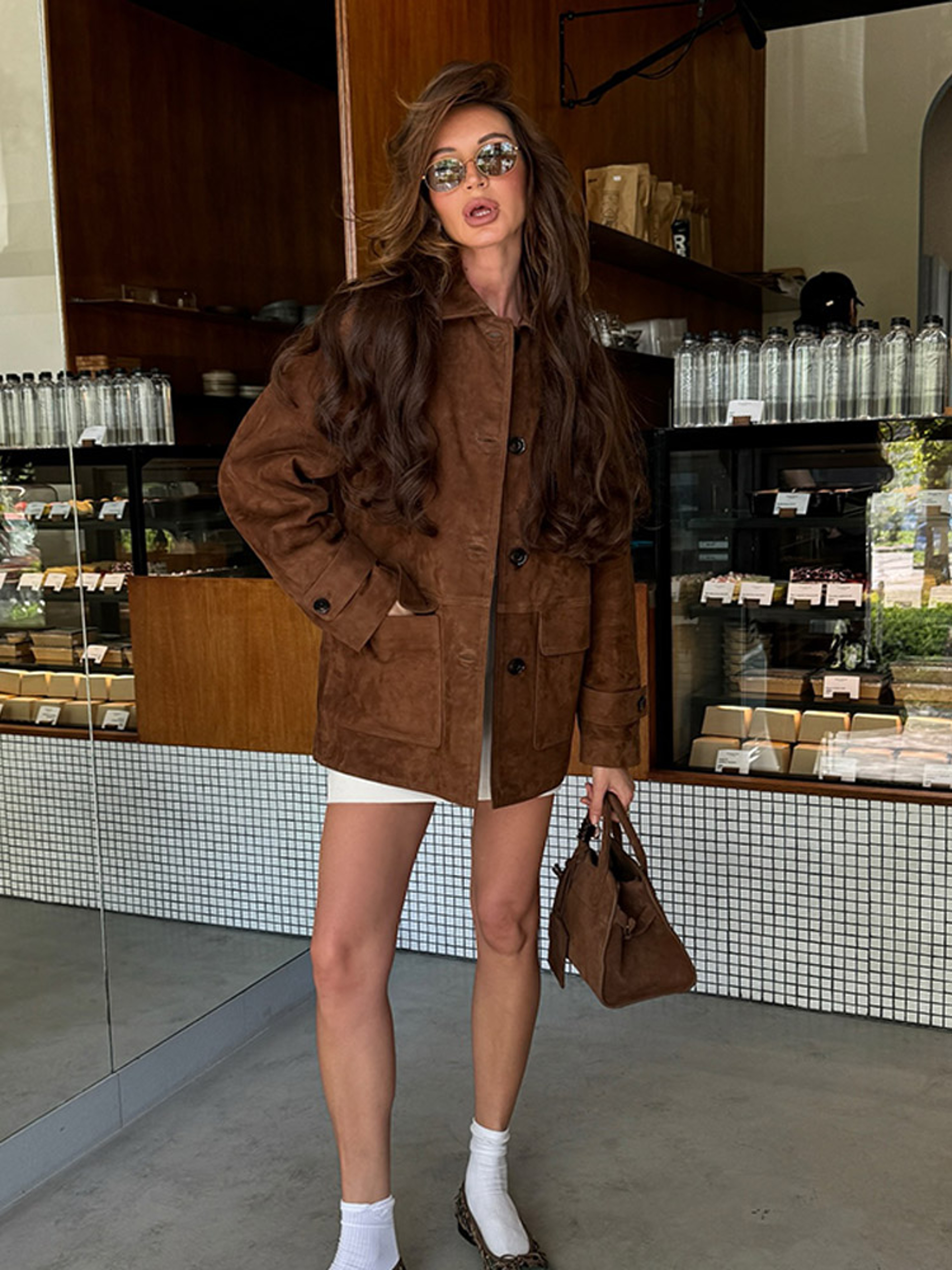Women Dark Brown Suede Long Sleeve Coat Single Breasted Pocket Autumn Highstreet Outerwear Lady 2025 – view 2