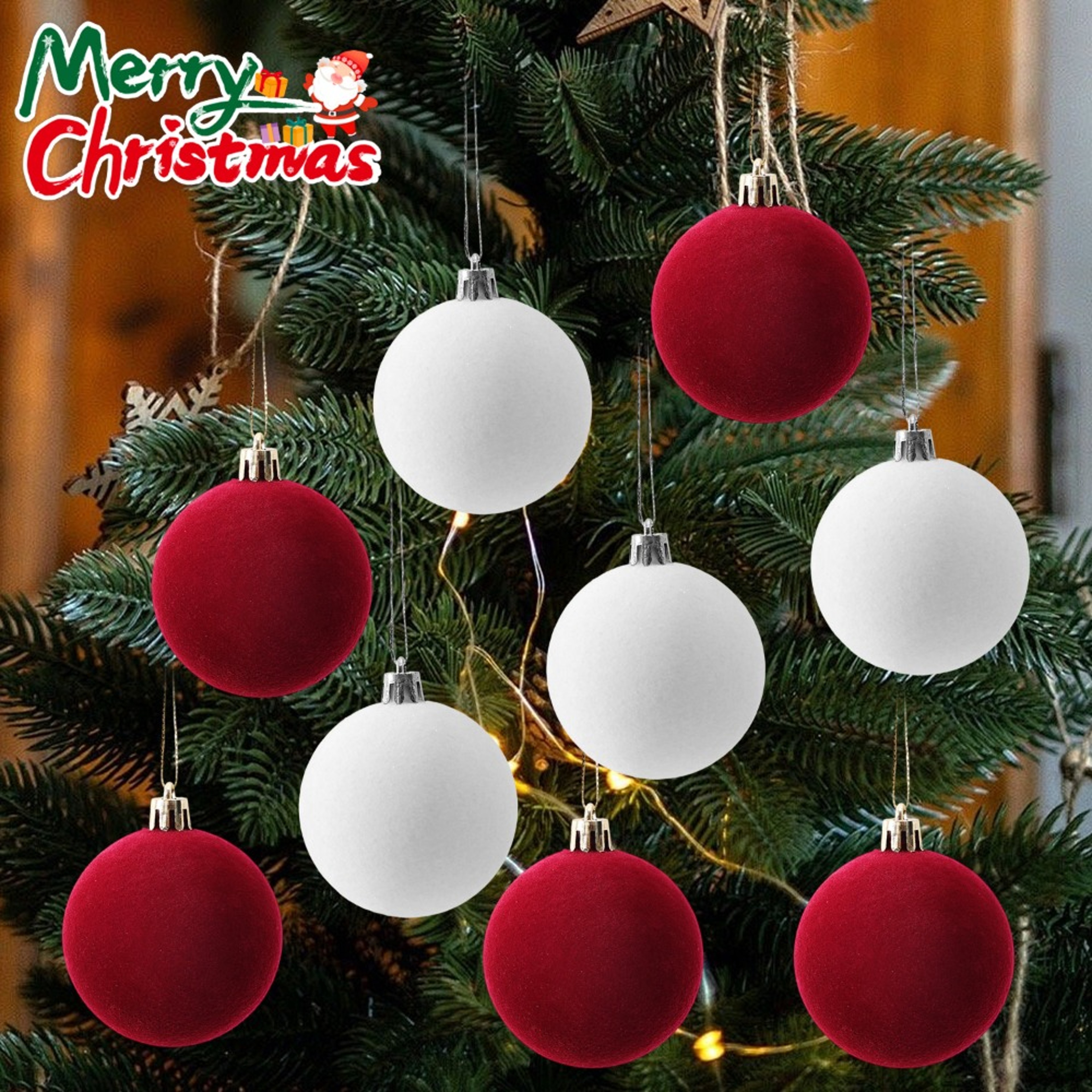Holiday Wedding Party Supplies, Red Flocked Christmas Ornaments, Hanging Decorative Ball, Balls for Tree Decorations – view 3
