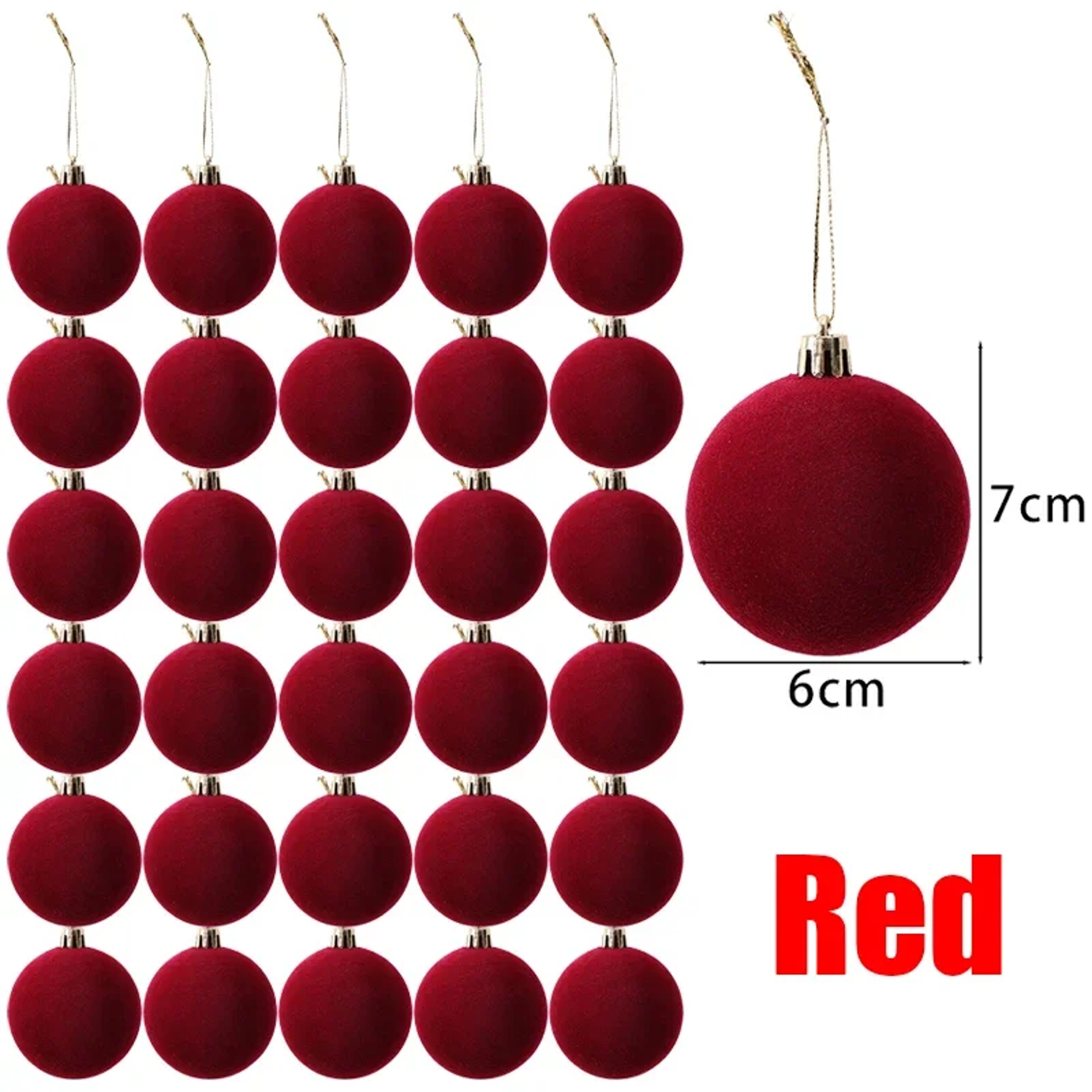 Holiday Wedding Party Supplies, Red Flocked Christmas Ornaments, Hanging Decorative Ball, Balls for Tree Decorations – view 8