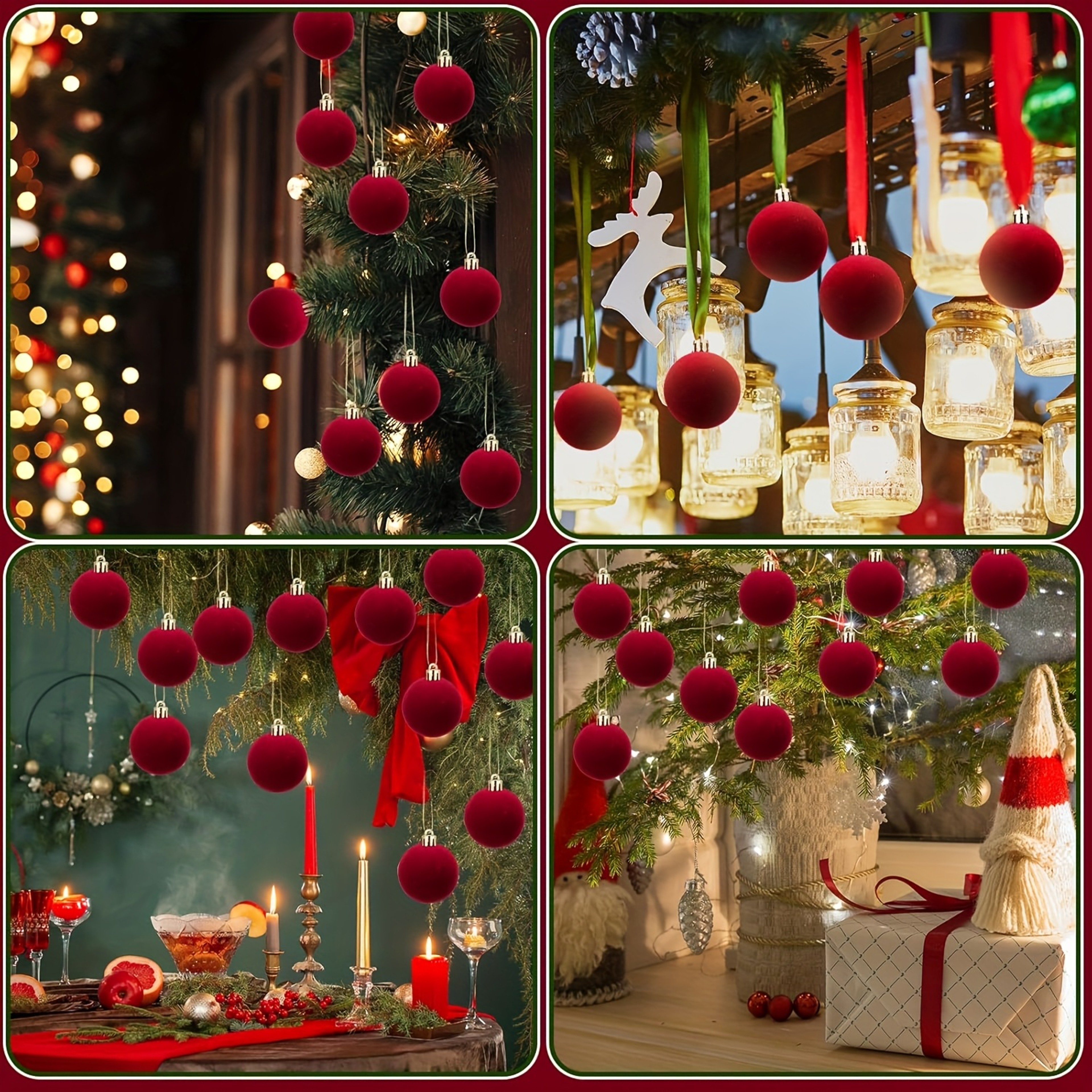 Tree Flocked Ball Hanging, Wine Red Velvet Christmas Balls, Home Decor Pendents Festival Party Supplies Gift – view 2
