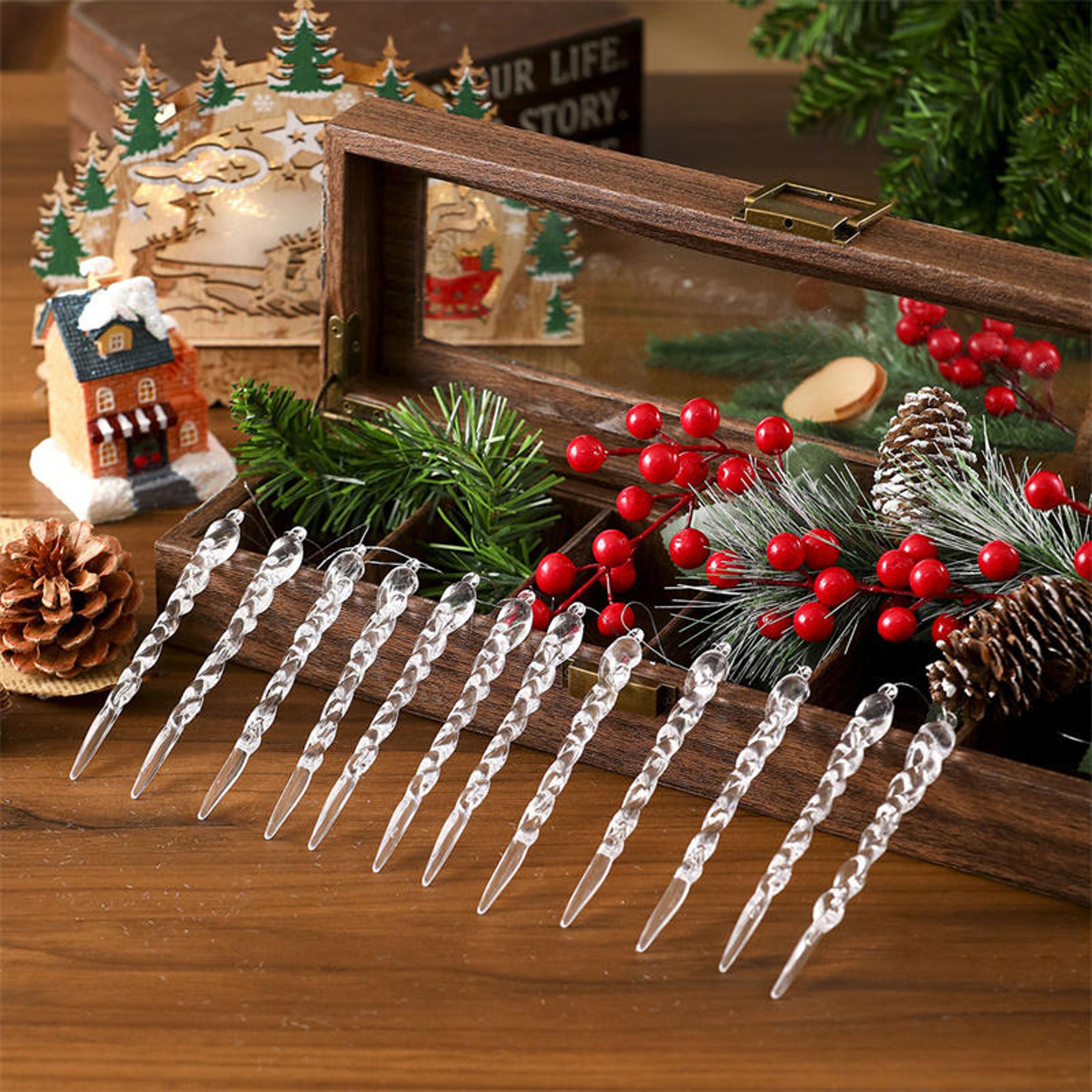 Ice Pendants Tree Hanging, Crystal Snowflake Clear Simulation, Christmas Decor, Ornaments Winter Theme Party – view 3