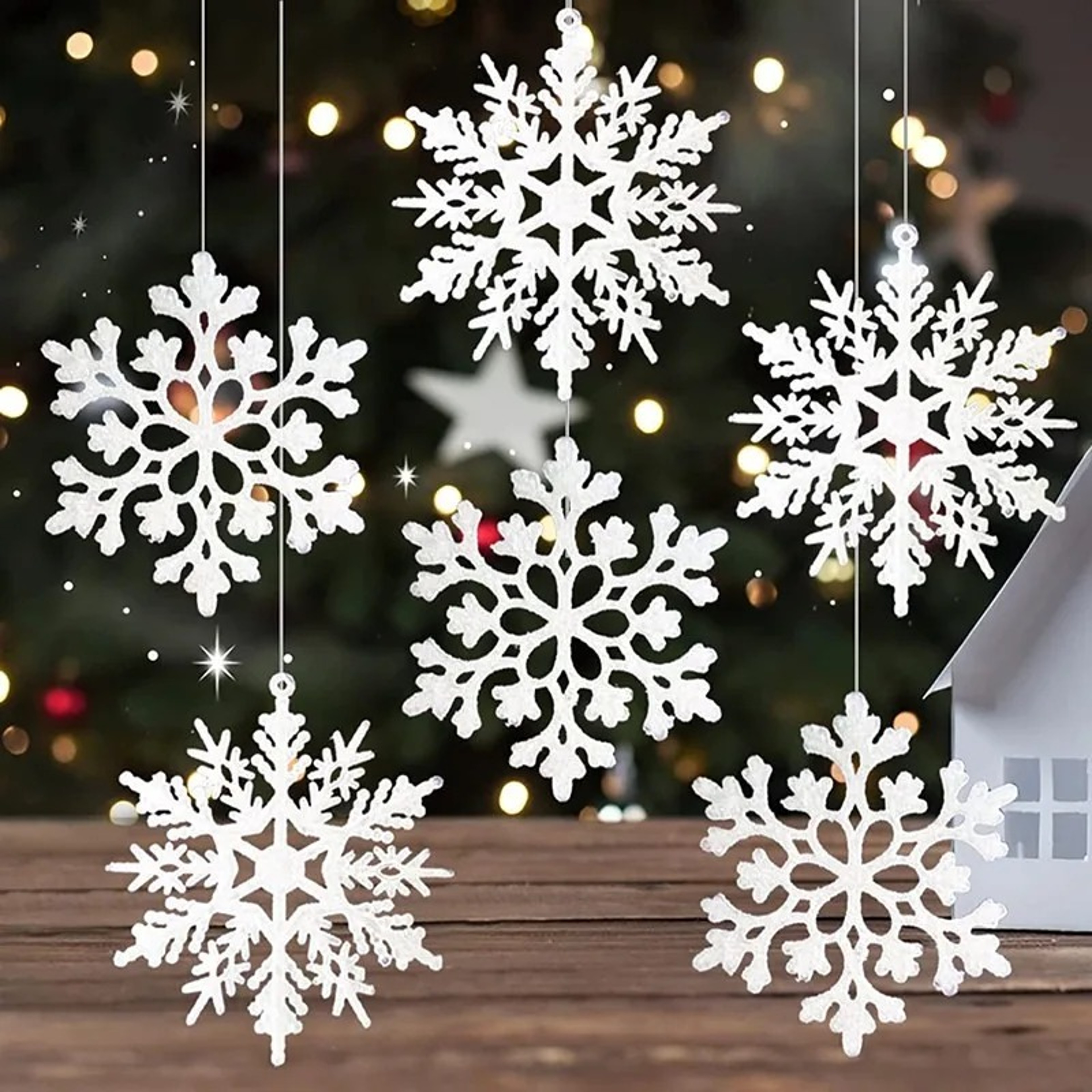 Pulp Plastics Paper Snowflake Ornaments, White Glitter Raw Decor, Christmas Venue Decoration – view 7