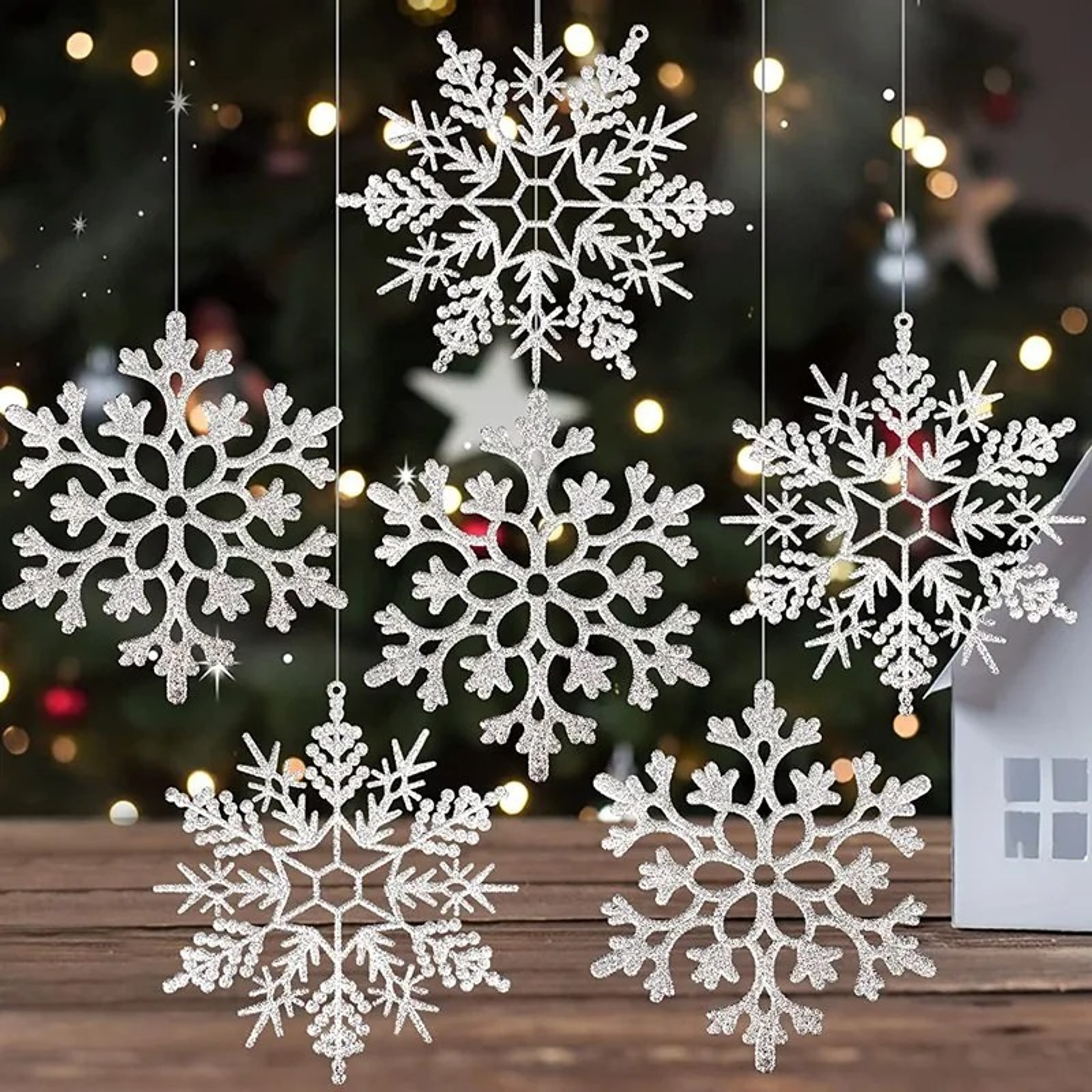 Pulp Plastics Paper Snowflake Ornaments, White Glitter Raw Decor, Christmas Venue Decoration – view 13