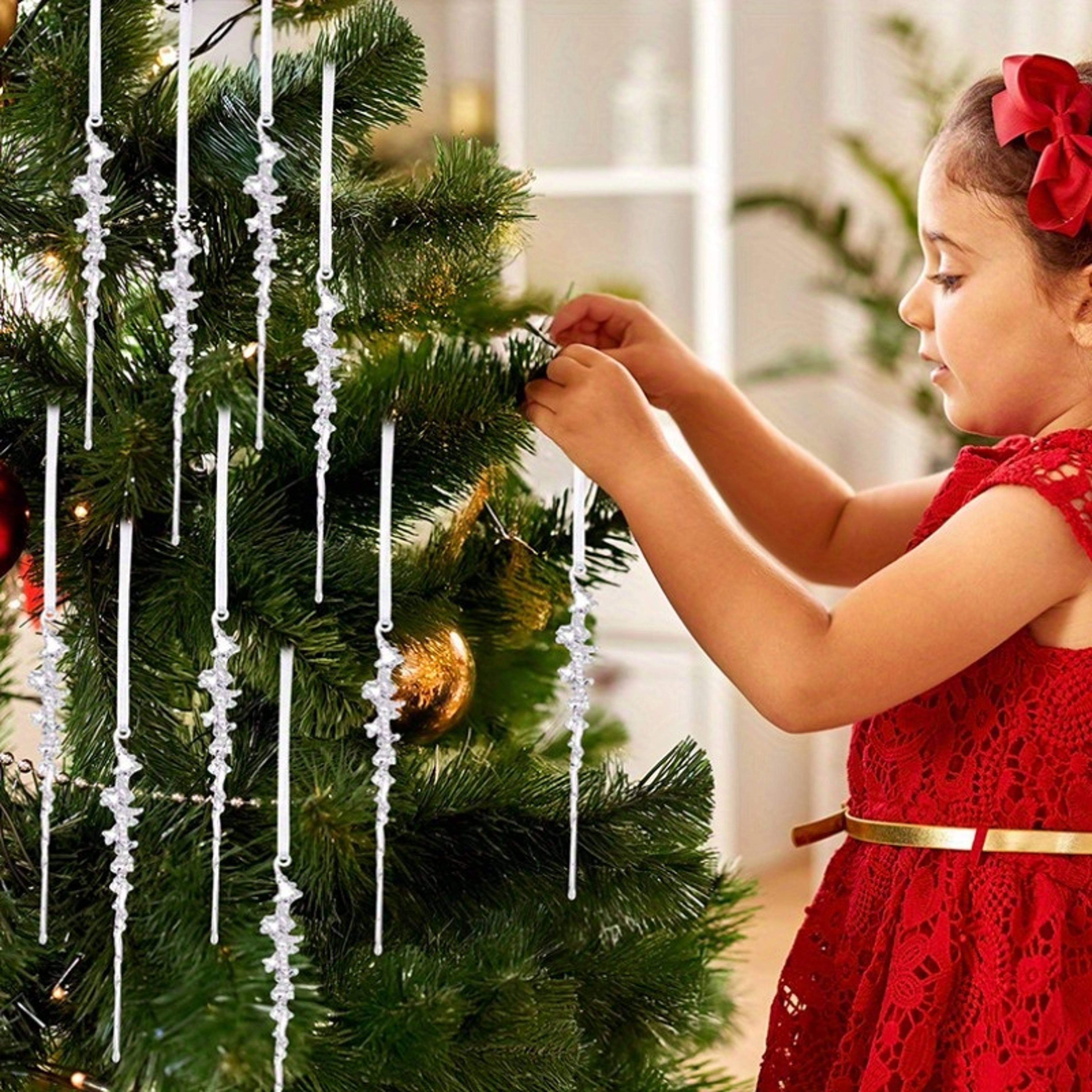 Dangling Crystal Pendants for Christmas Tree, Elegant Acrylic Icicle Ornaments, Frosty Clear Holiday Decorations – view 5