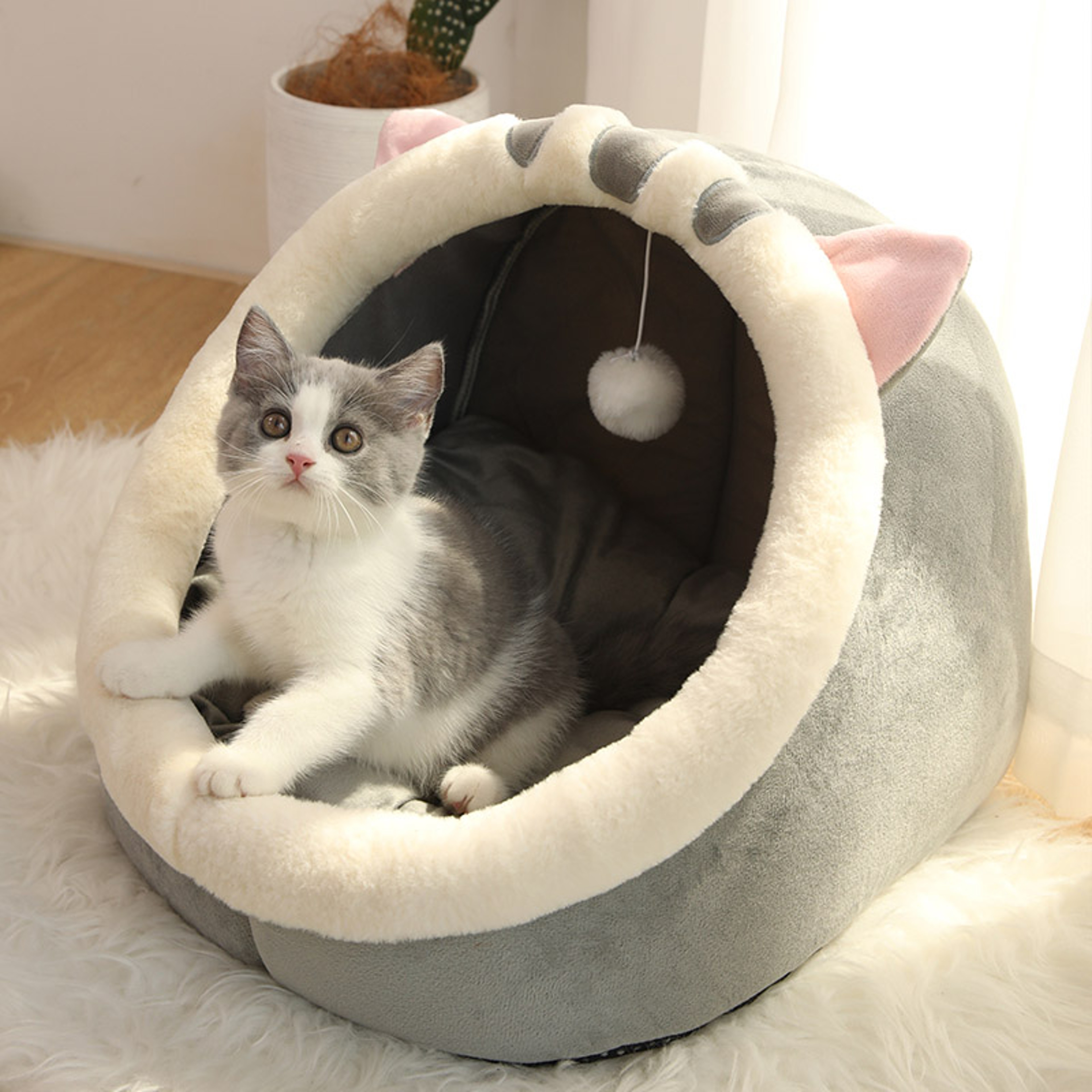 Cartoon Pet Bed, Deep Sleep Cat Cave, Removable Foldable Washable Bed, Small Dog Mat Sleeping Bag – view 1