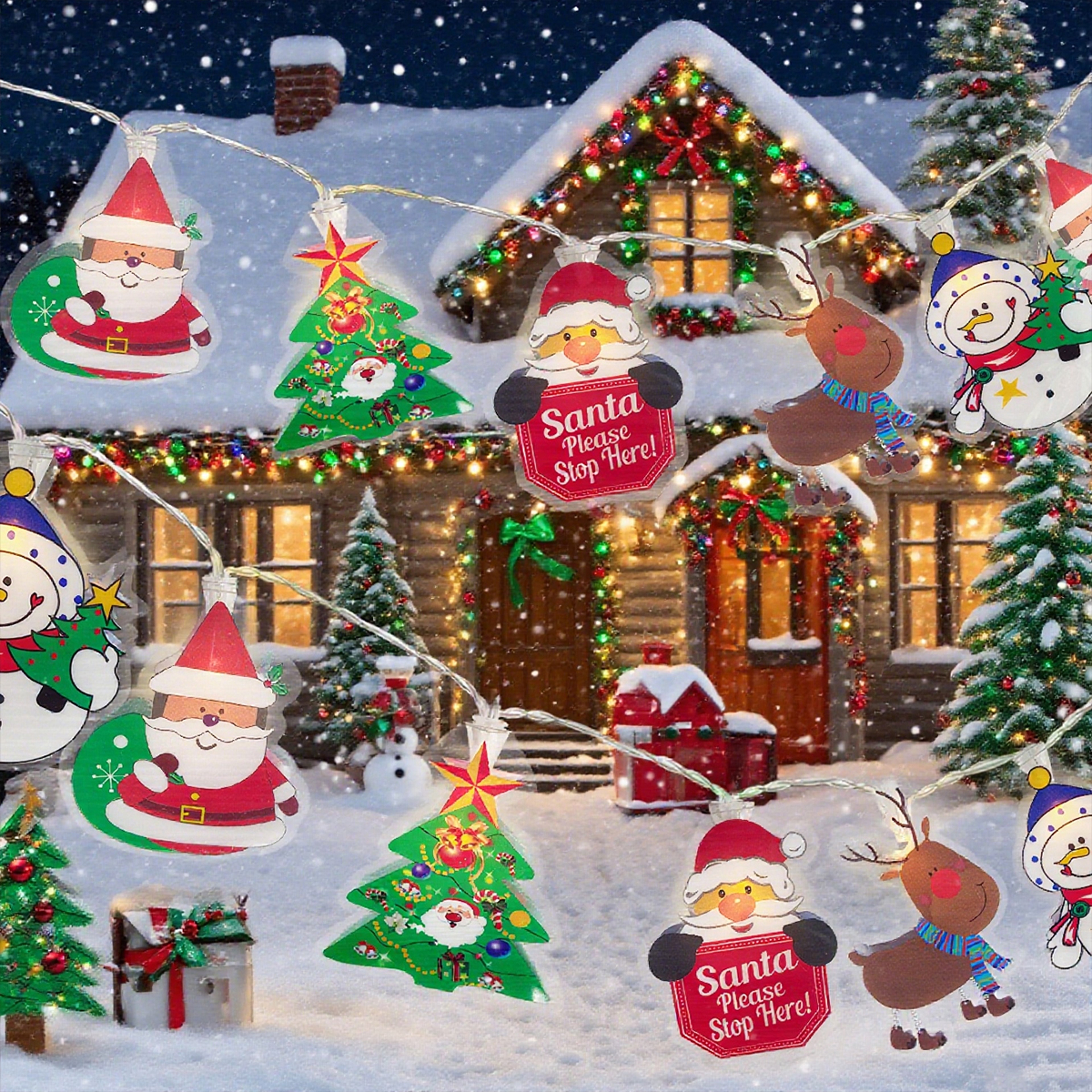 Christmas Tree, Santa Claus, Snowman, Reindeer LED String Lights Mix Pattern Fairy Lamps for Home, Garden, Holiday Party – view 1