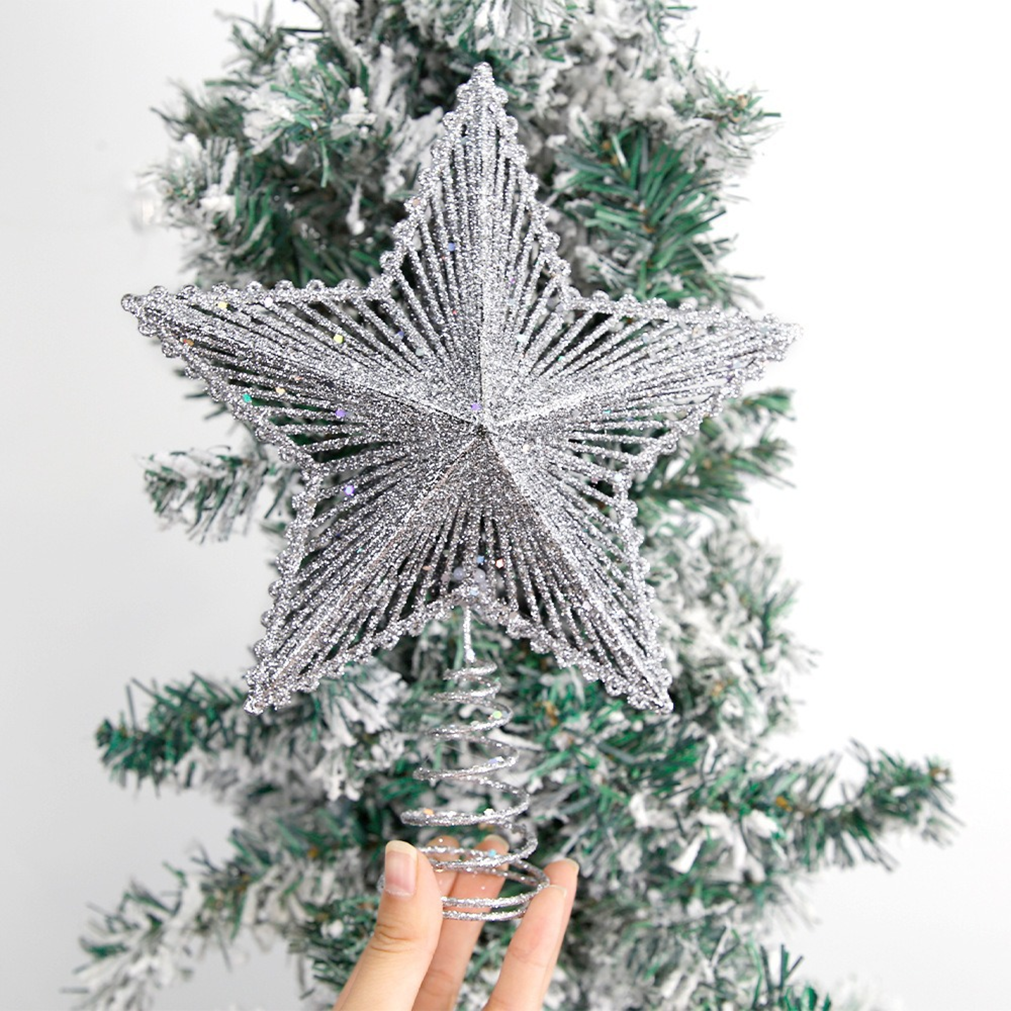 Glitter Gold Hollow Star Tree Topper, Christmas Tree Top, Elegant Xmas Party Decoration for Home, Perfect New Year Gift – view 2