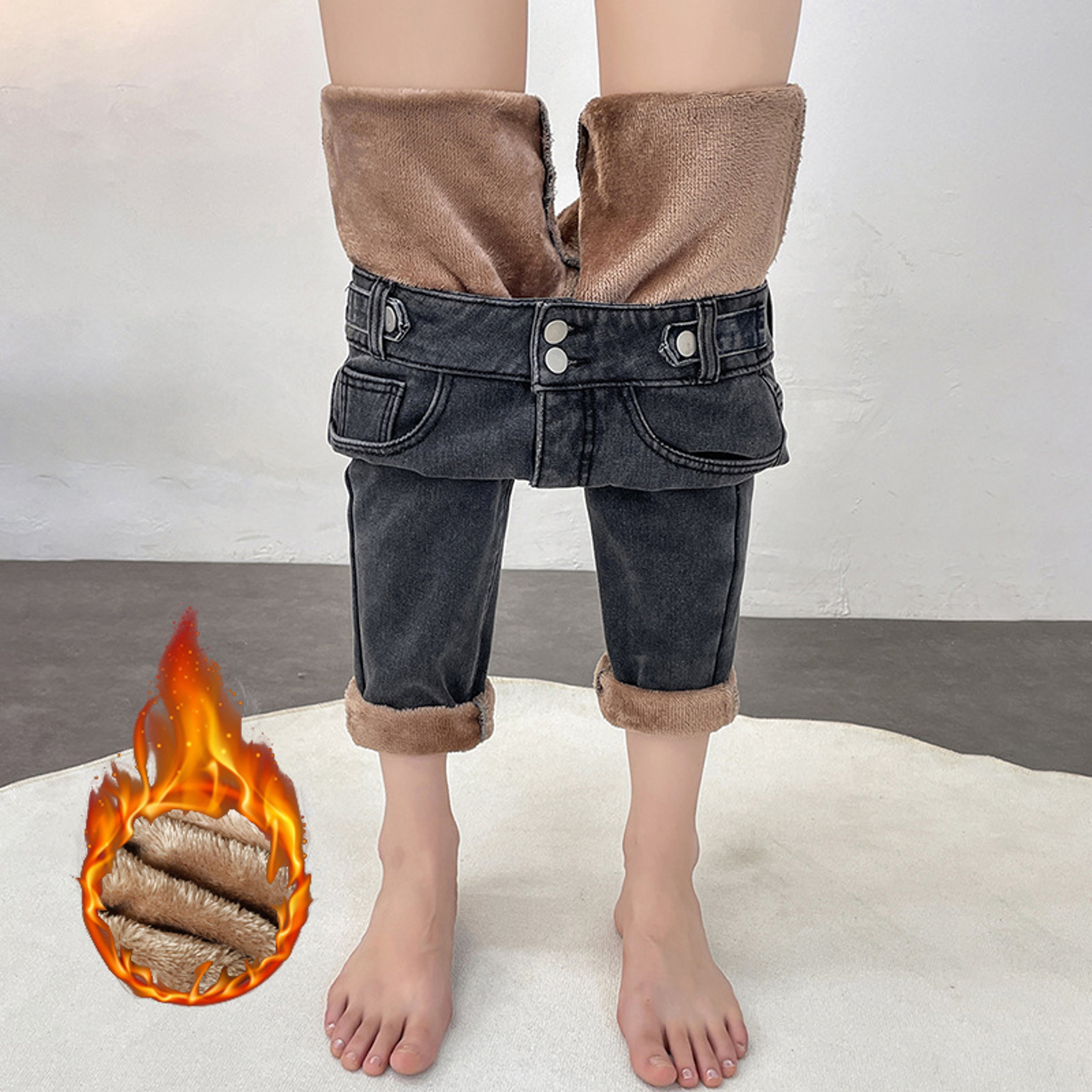 Winter Womens Warm Fleece Jeans, High Waist Thick Denim Pants, Plus Size Loose Harem Trousers – view 1