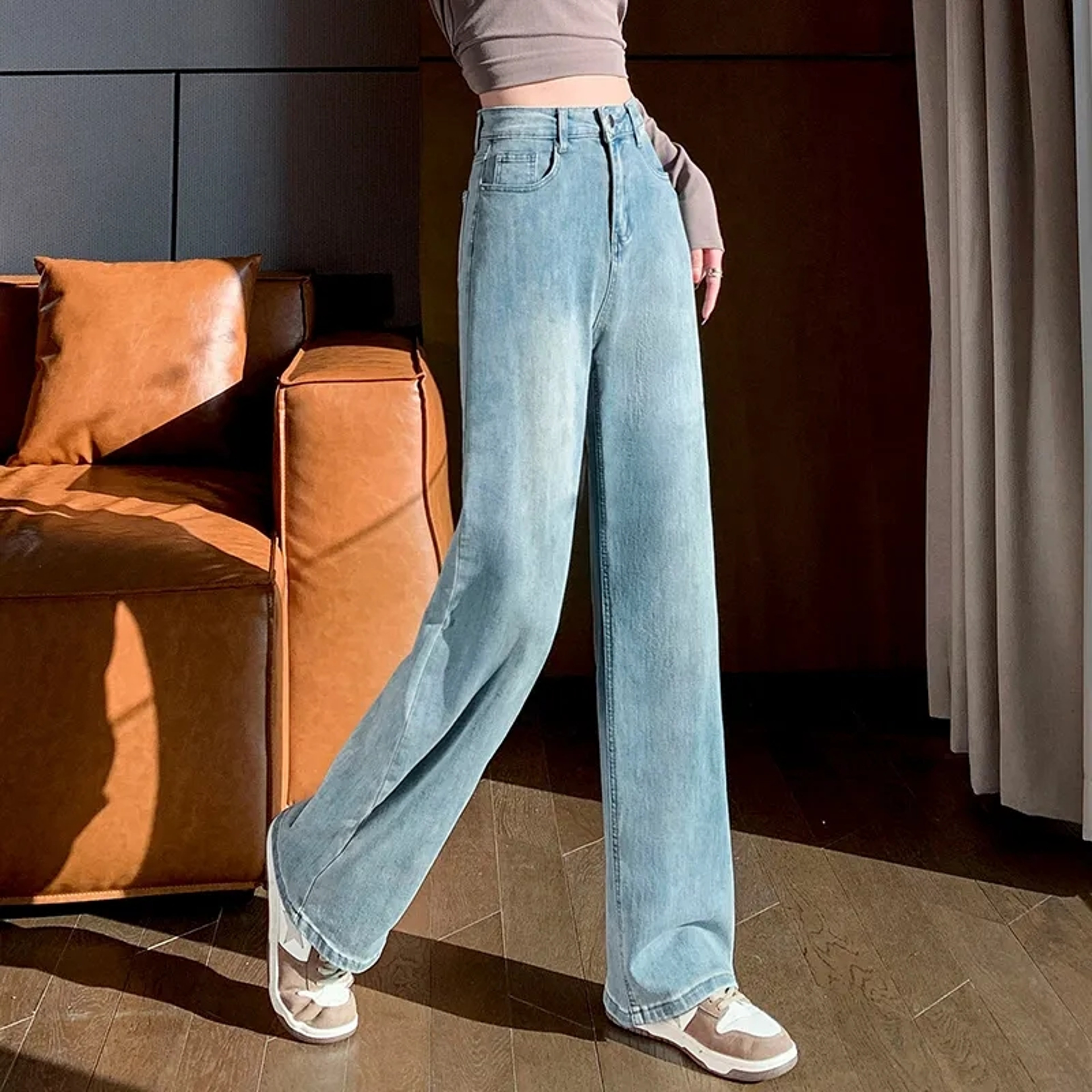 Straight Wide Leg Jeans, High Waist Loose Trousers for Women, Autumn Winter Relaxed Fit Pants for Pear Shape Body – view 4