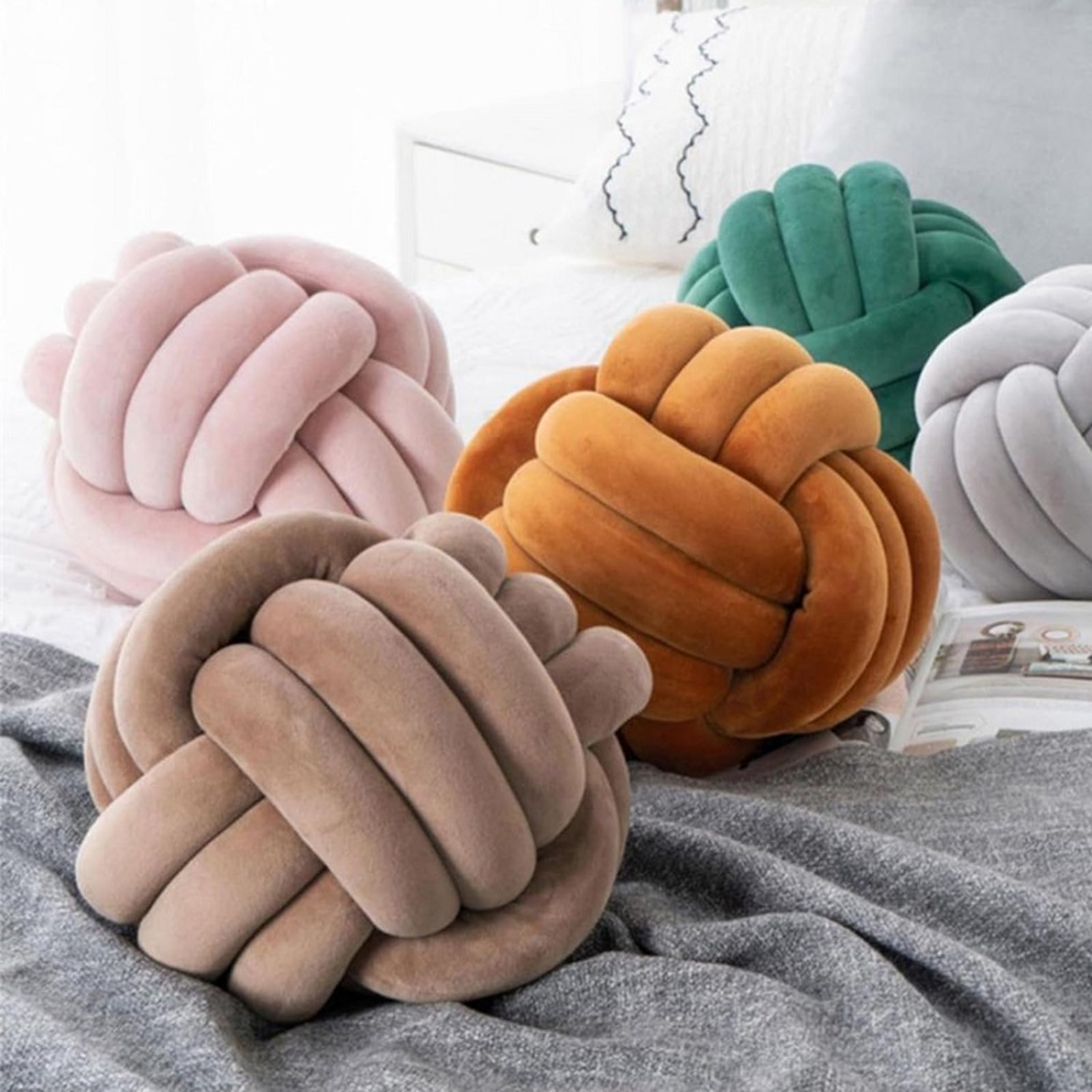 Handmade Knot Pillow Ball Round Throw Pillows Decorative Cushion Aesthetic Home Decor Khaki Cream P 0