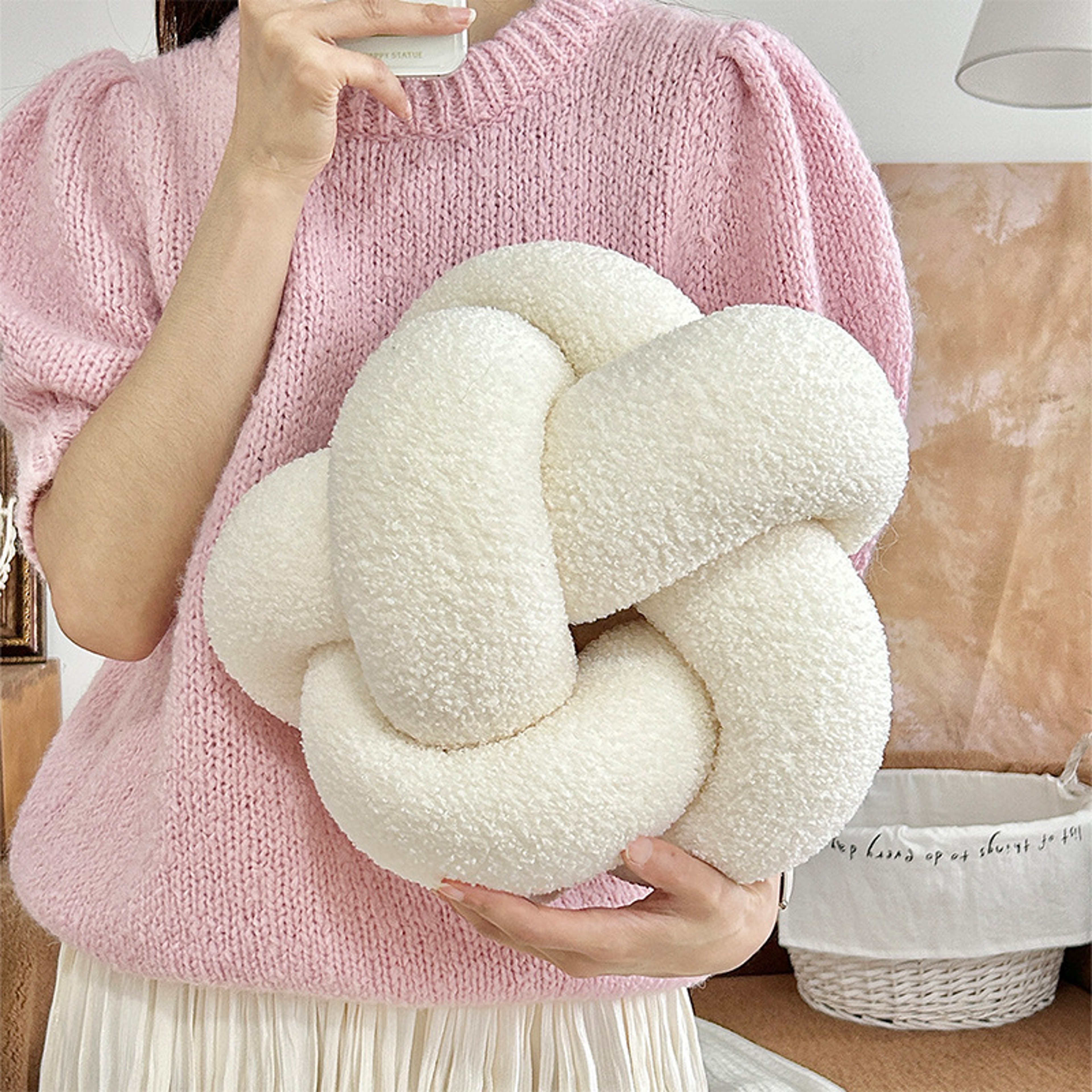 Single-Standed Knotted Ball Pillow, Lamb Velvet Sofa Cushion, Bed Backrest – view 5
