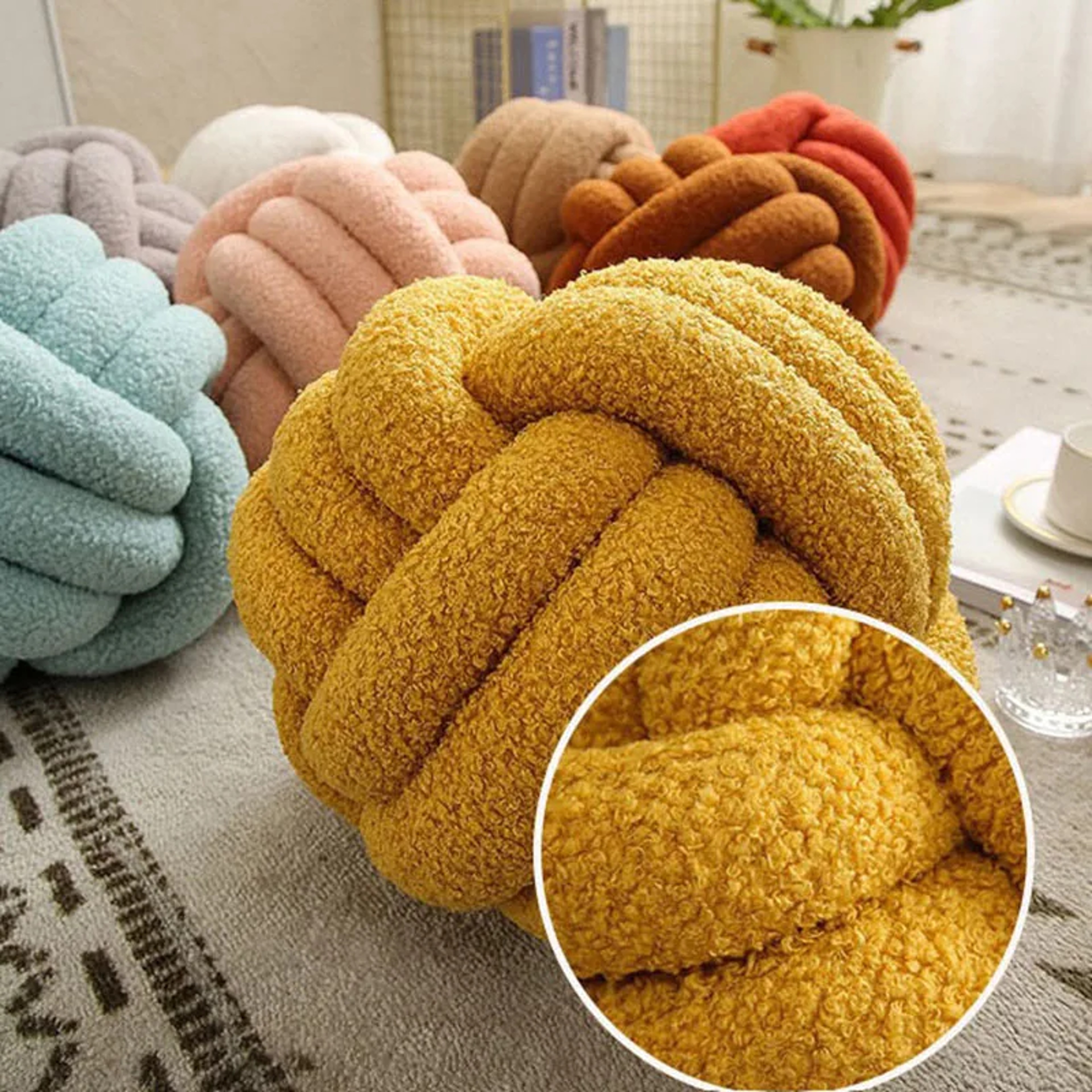 Knotted Ball Decorative Cushion High End Throw Pillow For Living Room Lamb Fleece Sofa Bed Decor 1