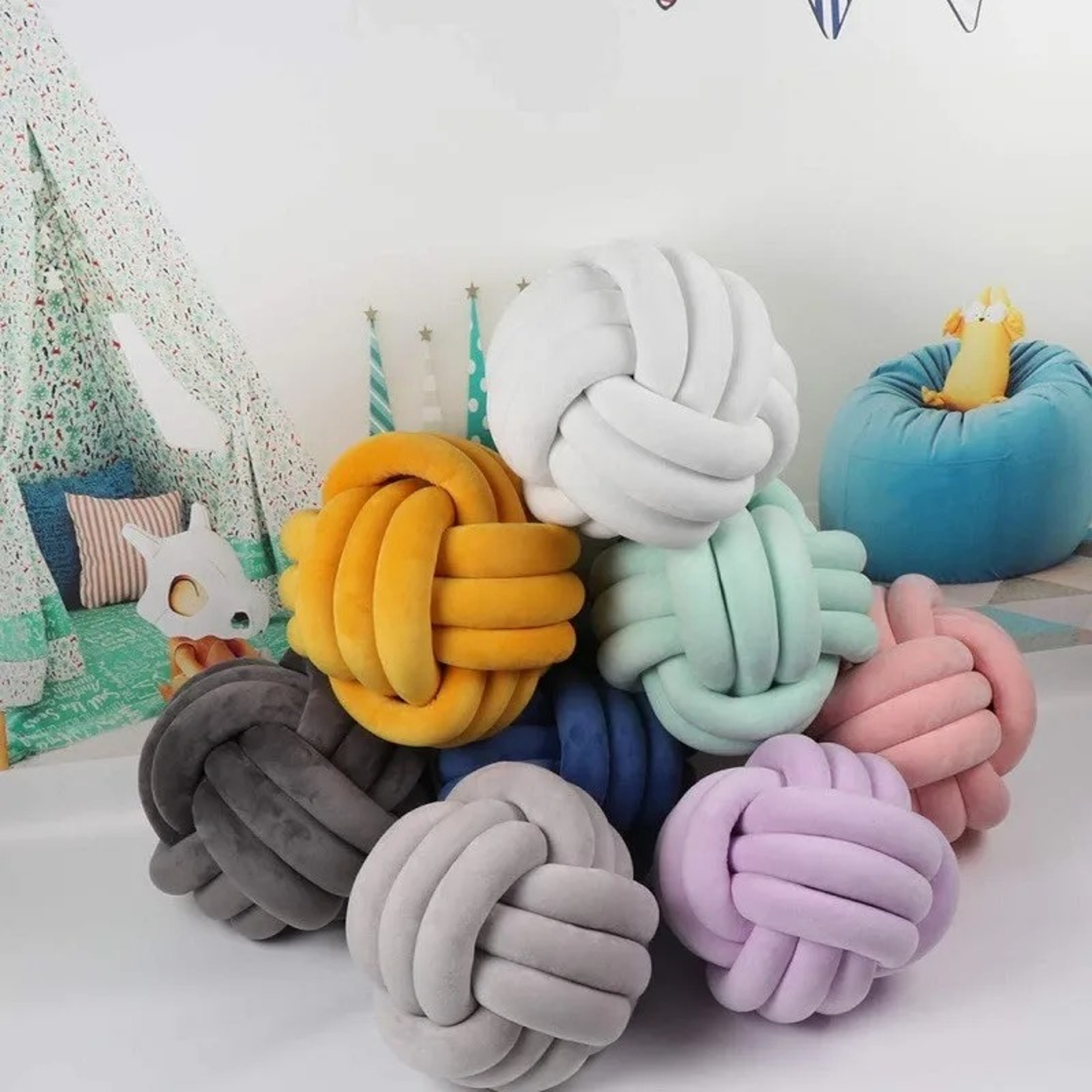 Decorative Knot Ball Pillows Round Plush Aesthetic Cushion Soft Stress Relieving Pillows for Bed Decor – view 2