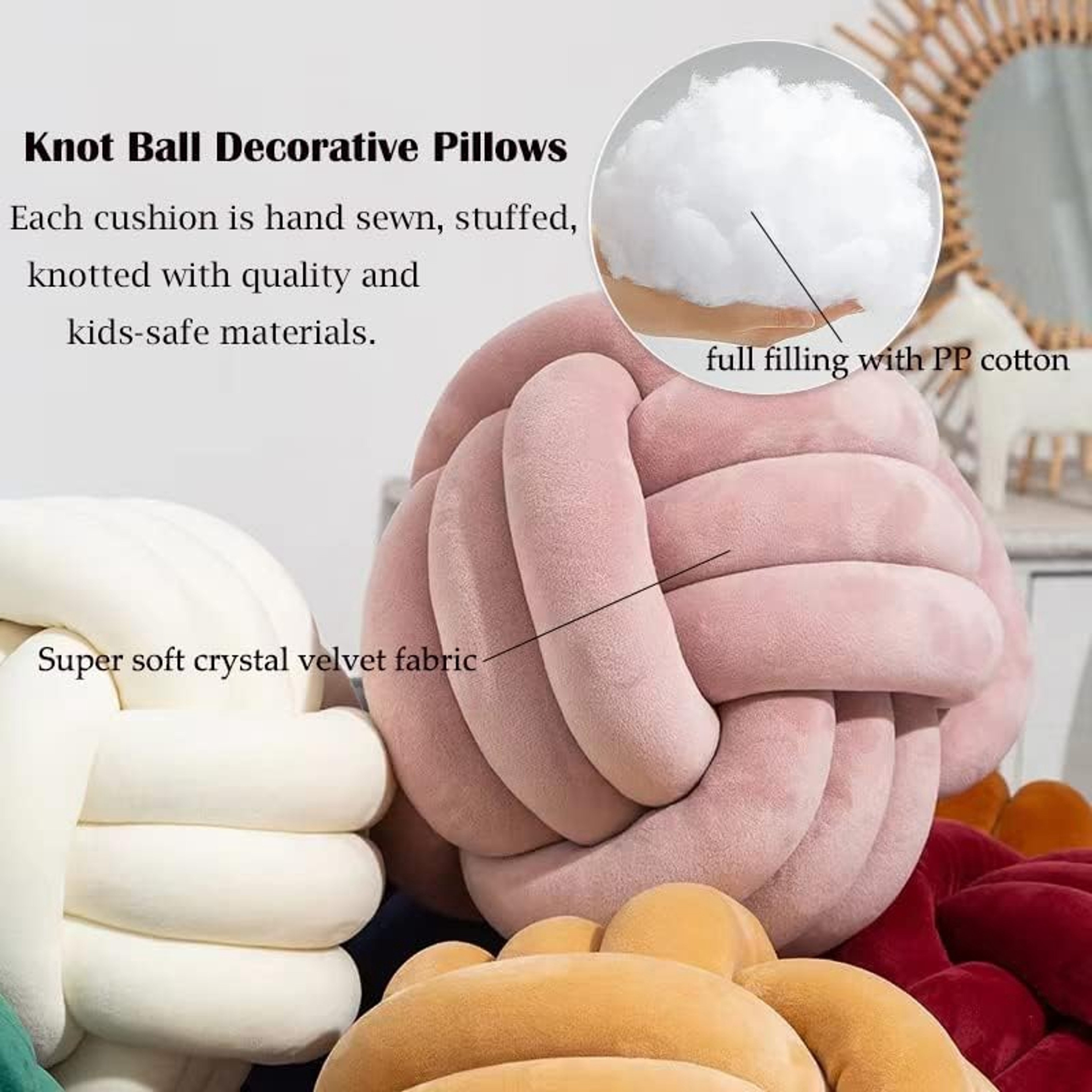 Modern Soft Big Cushion, Handmade Art Decor Knot Ball Throw Pillow for Home Sofa, Cozy Decorative White Christmas Cushio – view 3