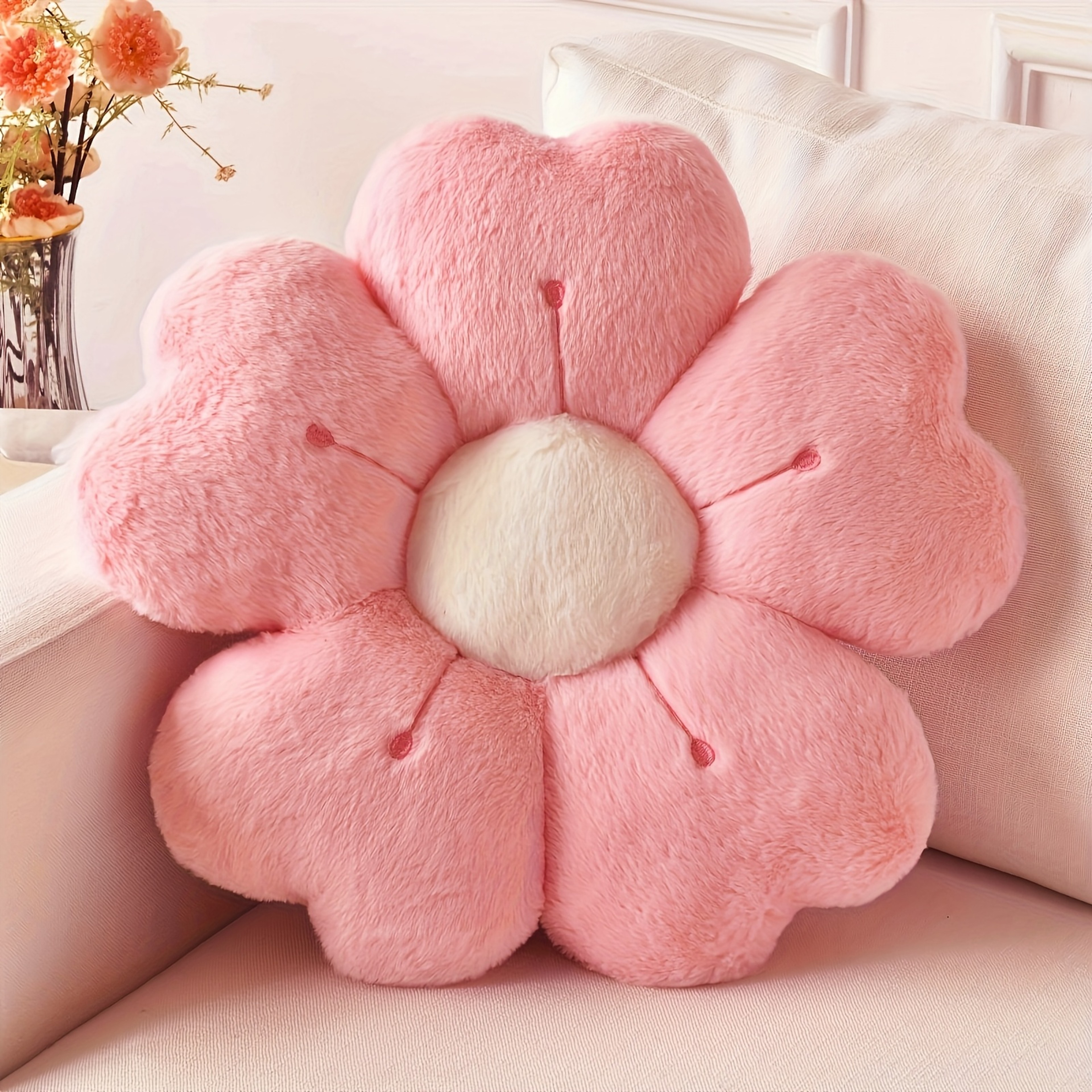 Cozy Soft Plush Daisy Flower Throw Pillow, Decorative Cushion for Bed & Sofa, White/Pink, Beautiful Floral Design – view 1