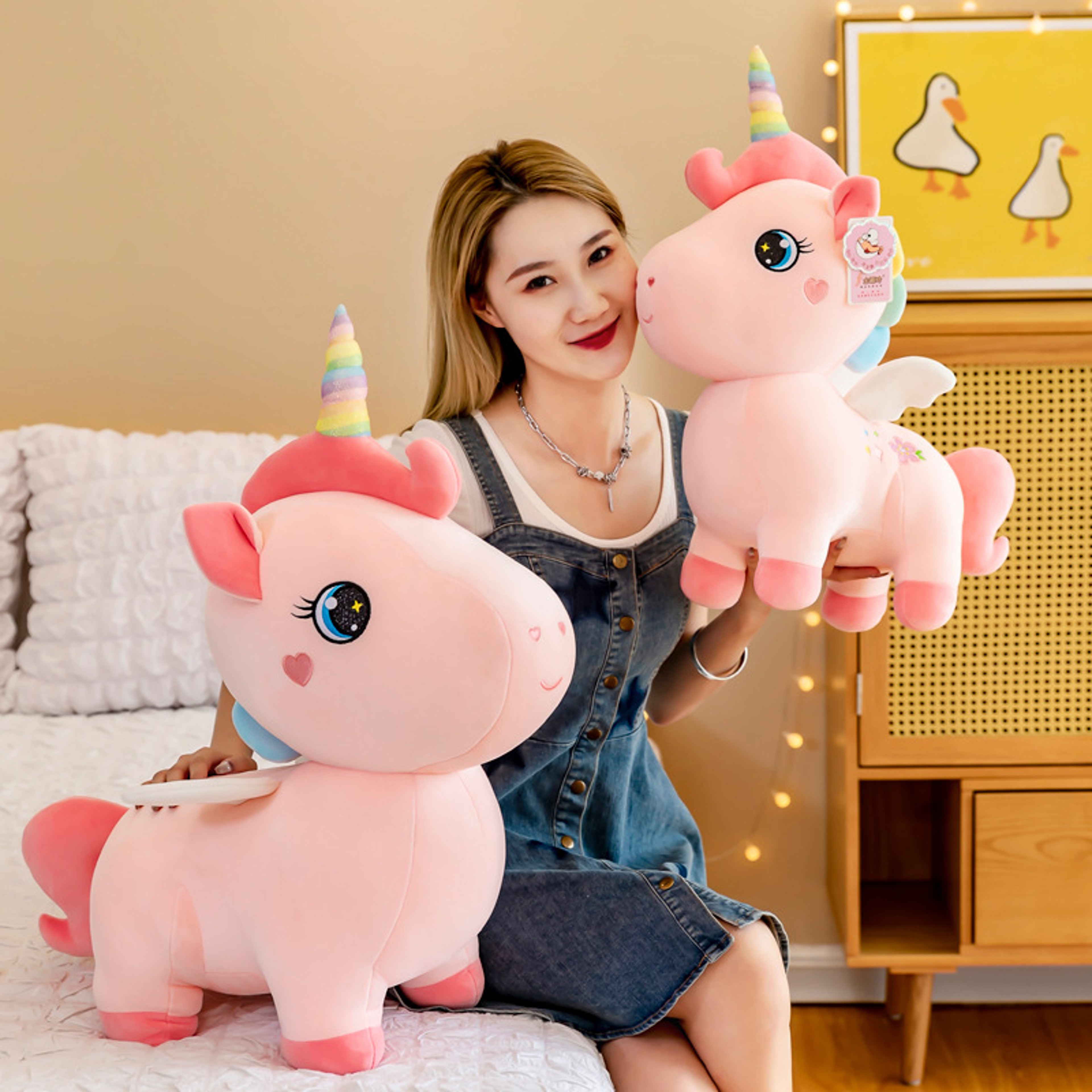 Cute Unicorn Pink Embroidery Pony Doll Pillow Cartoon Anime Plush Toy Birthday Gift For Girls 4