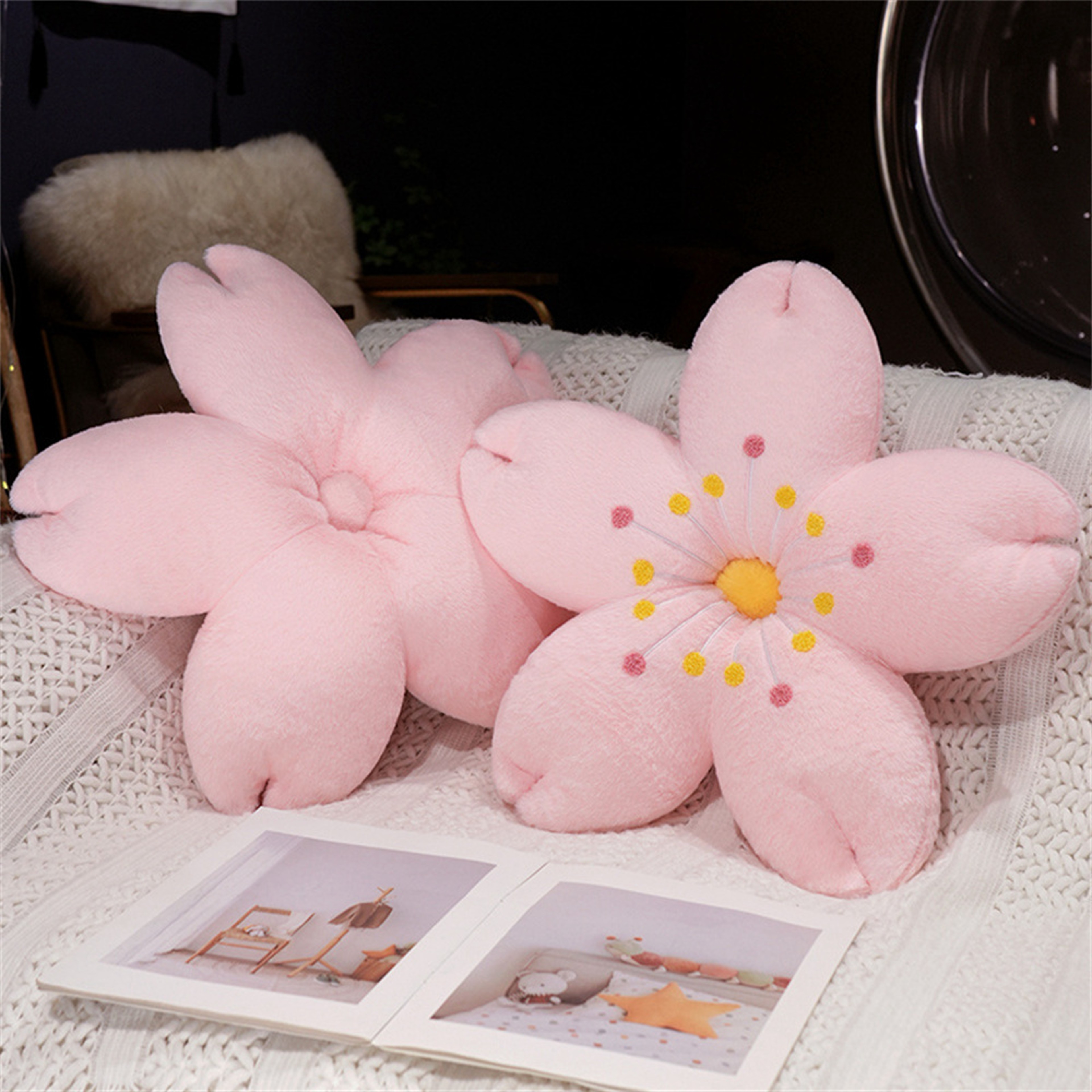 Cherry Blossom Floor Seat Cushion Plush Tatami Cushion Pink Cherry Petals Pillow 1