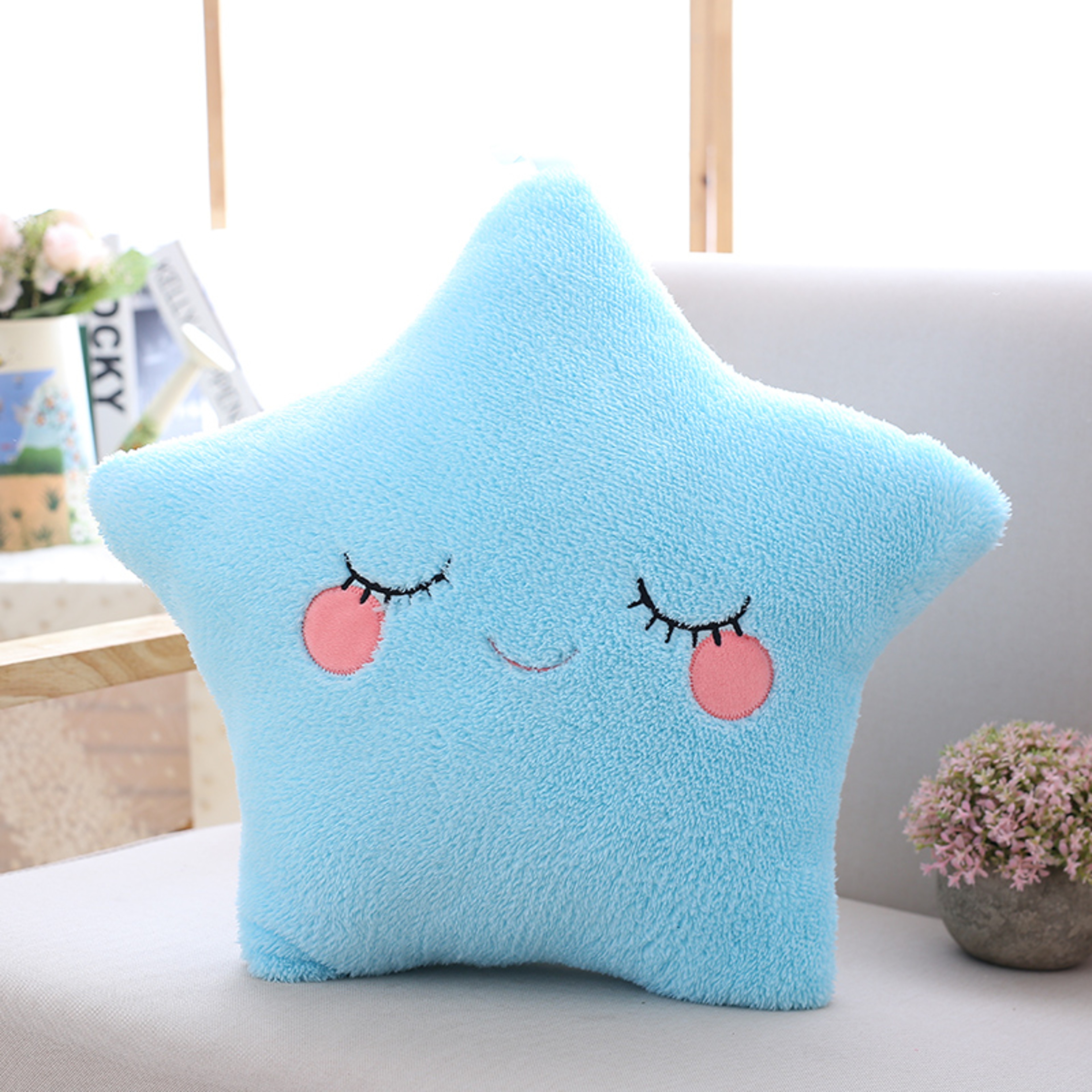 Soft Fluffy Star Cloud Moon Plush Pillow, Yellow Pink Blue Plushie Cushion, Shy Emotion Decoration – view 12