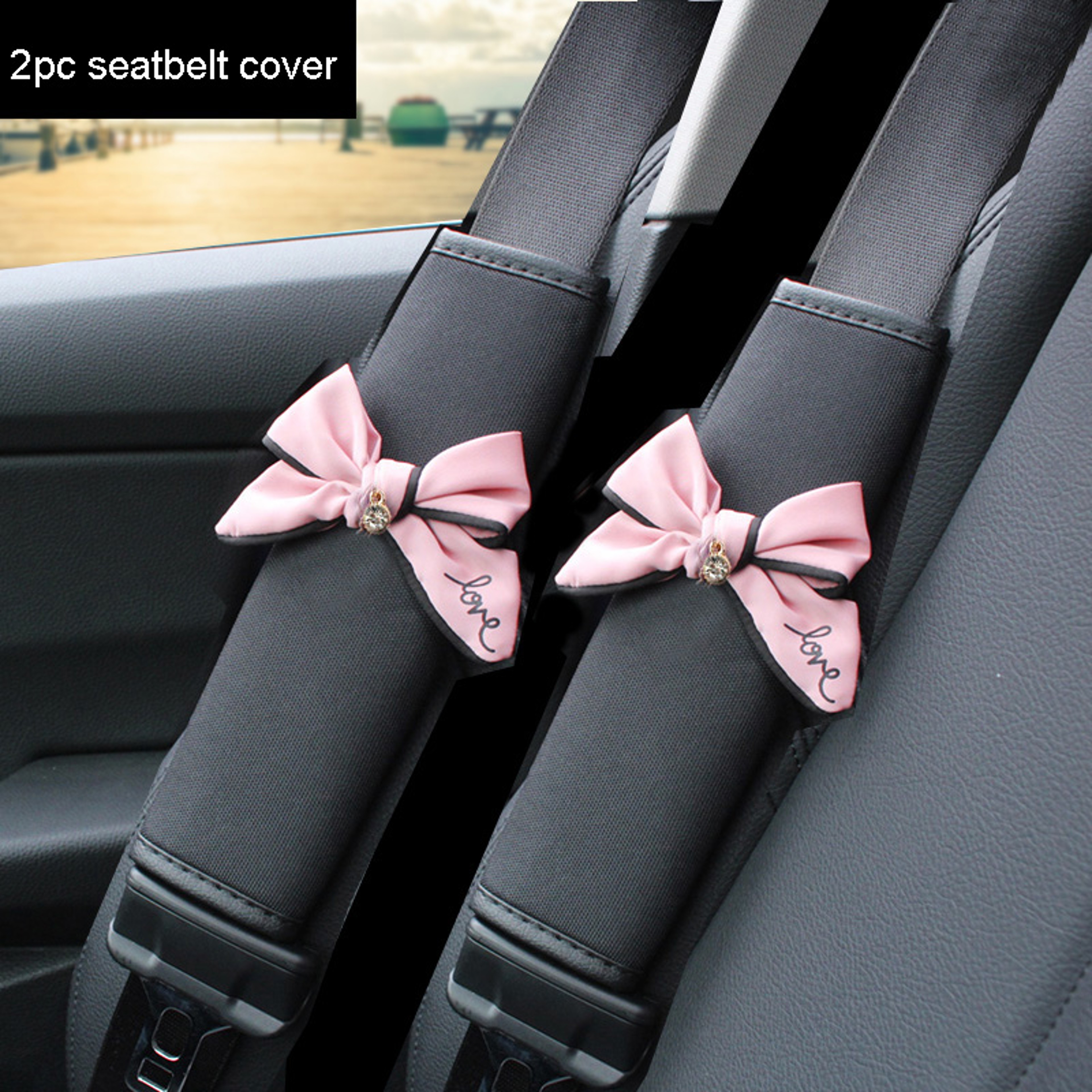 Pink Bow Universal Car Neck Pillow Four Seasons Ice Silk Waist Support Auto Seat Headrest Accessori 3