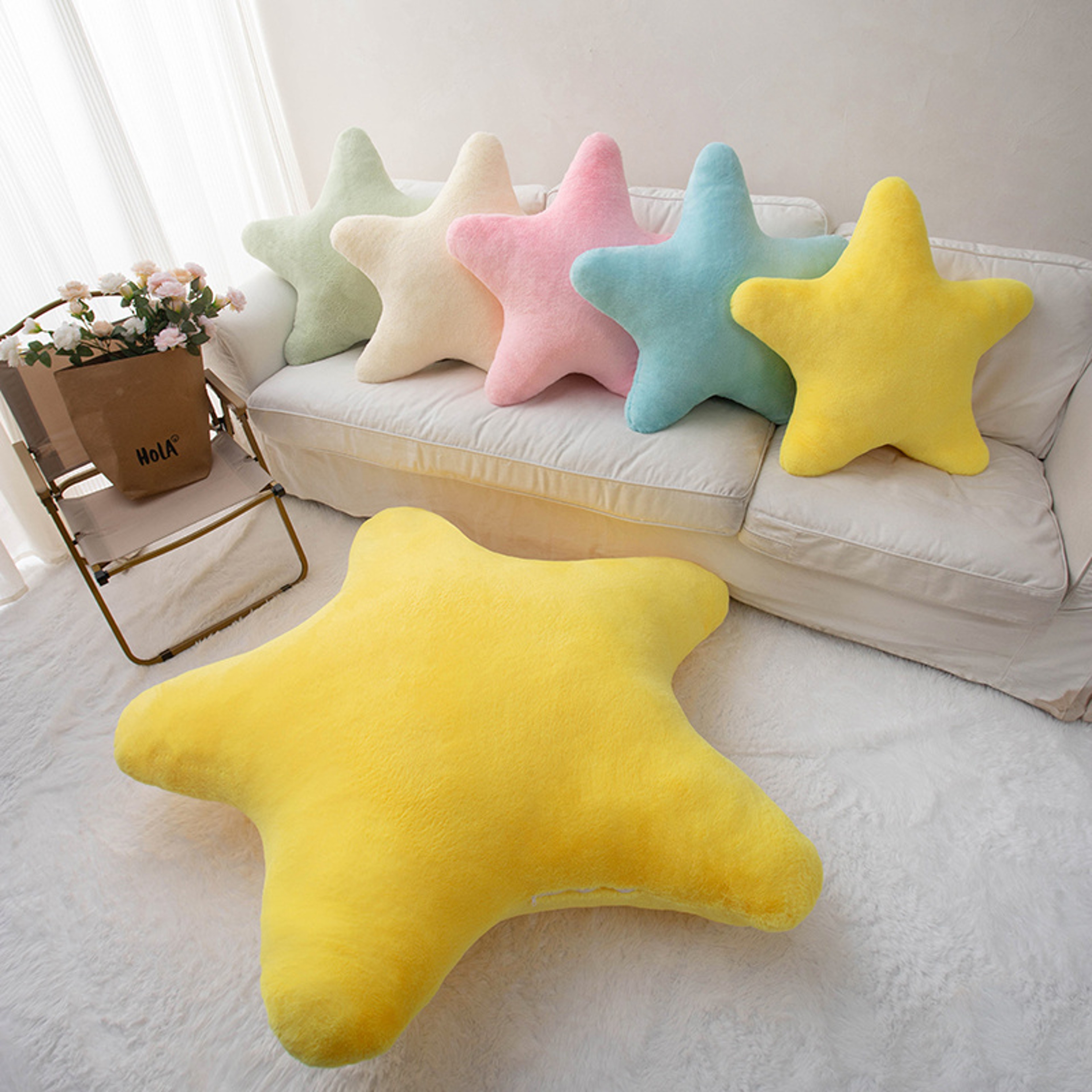 Colorful Star Plush Pillow Natural Sky Stuffed Cushion - Pink Yellow Blue Green Cream Sofa Chair Bed Decor – view 1