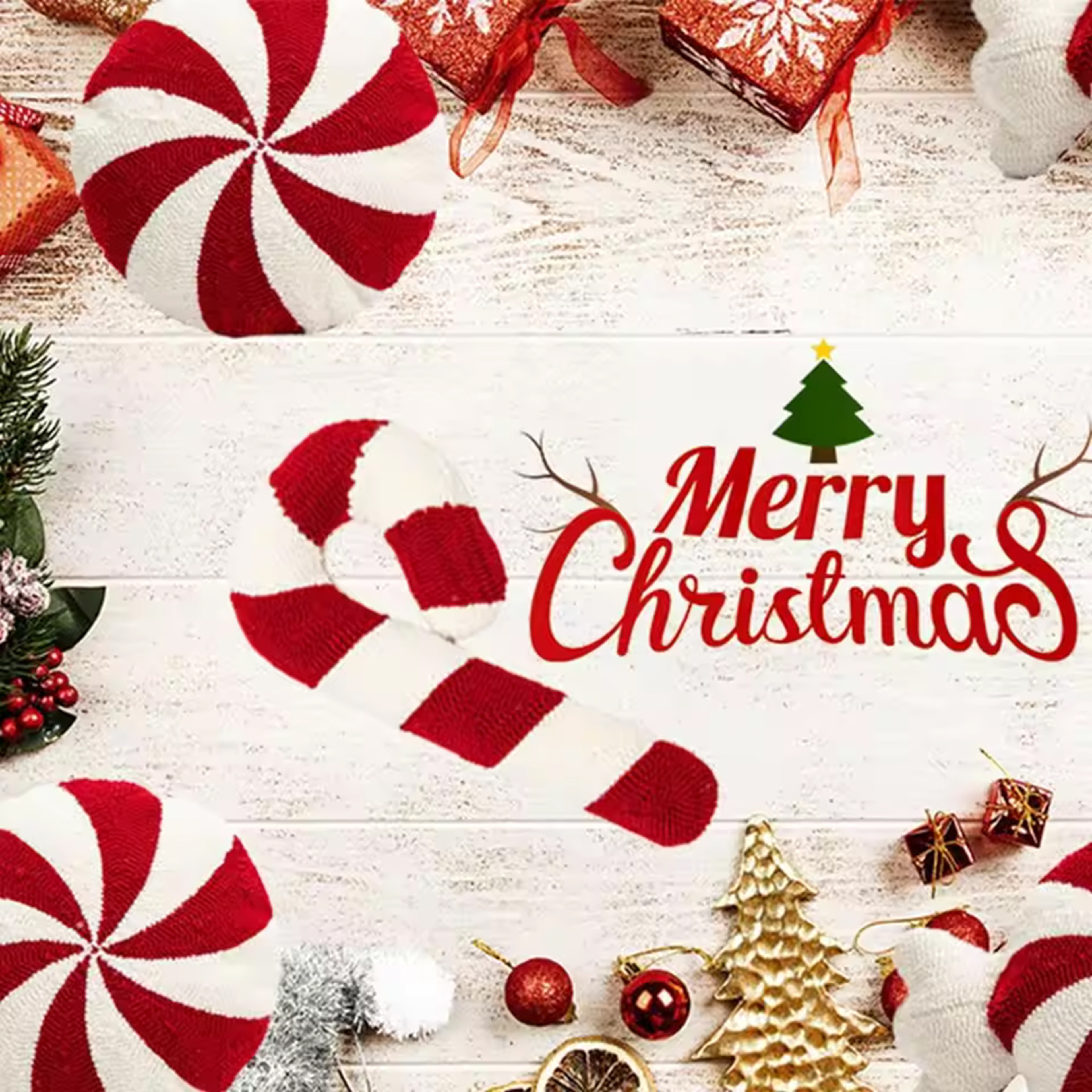 Christmas Cartoon Pillow New Soft Plush Red Decoration Pillow Candy Crutch Living Room Sofa Cushion 2