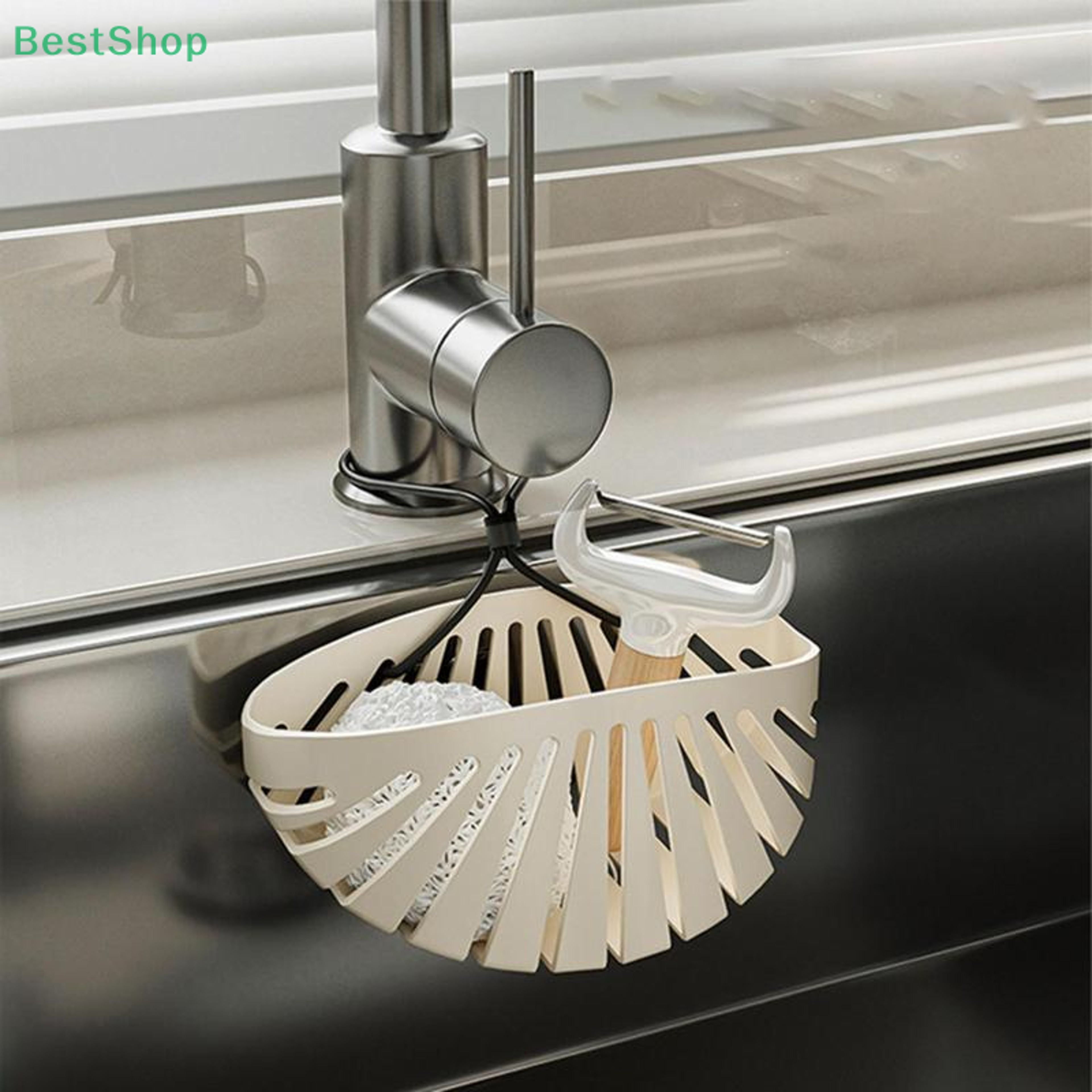 Drill-free Faucet Drain Rack, Hanging Bag With Lanyard For Sink, Drainage Storage Basket – view 1