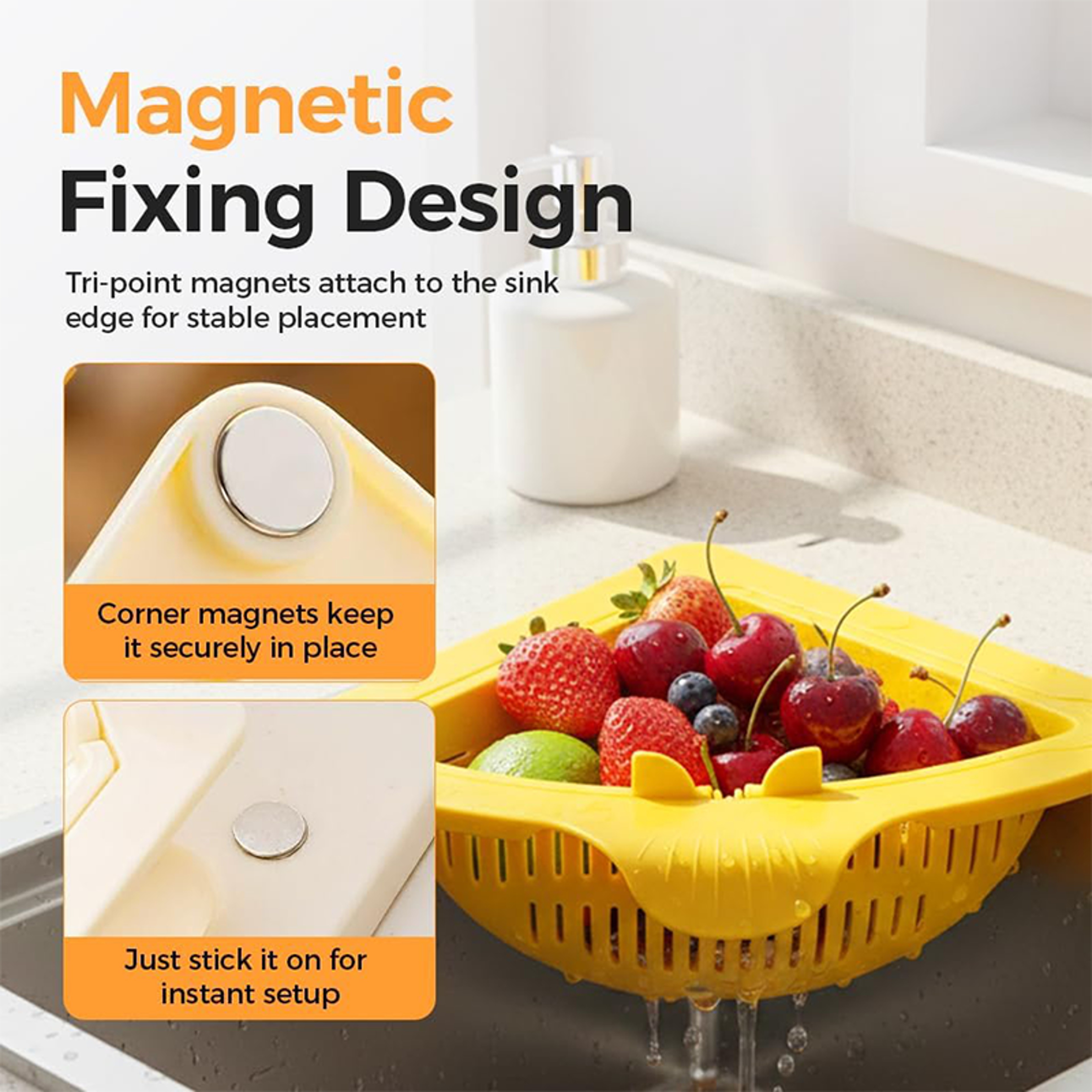 Magnetic Corner Sink Strainer, Triangular Draining Basket for Sink, Twist-Open Bottom Kitchen Filter Rack – view 4