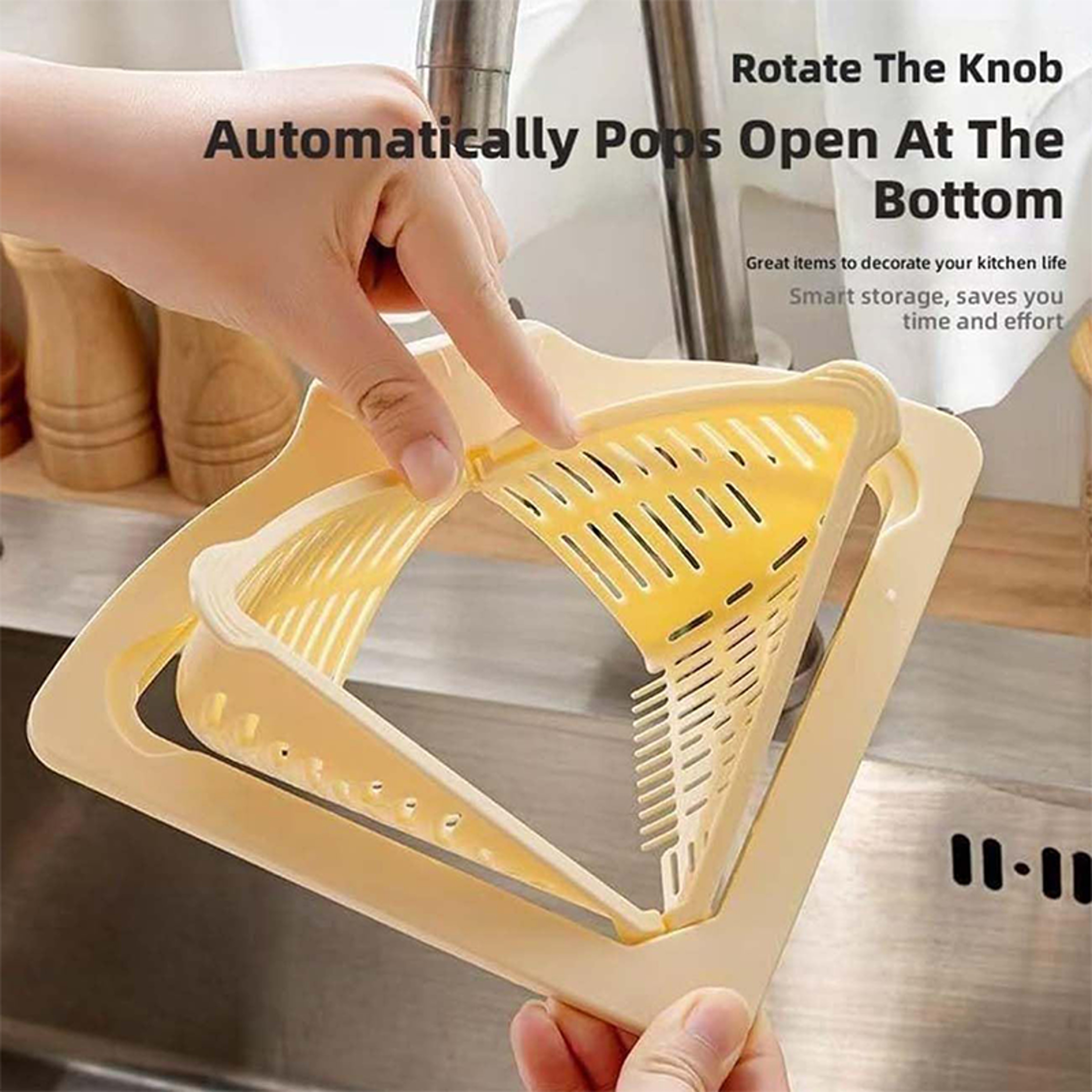 Magnetic Corner Sink Strainer, Triangular Draining Basket for Sink, Twist-Open Bottom Kitchen Filter Rack – view 5