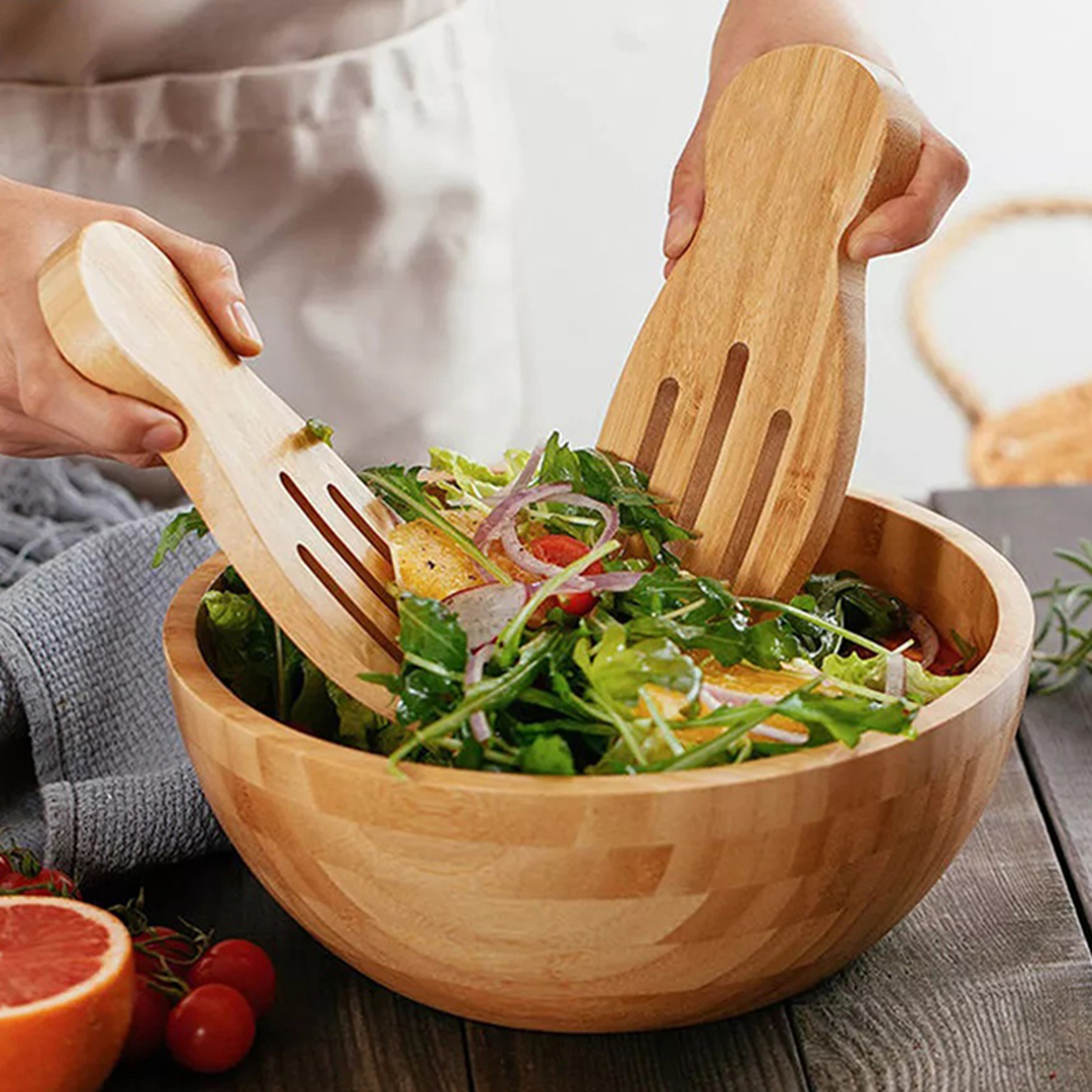 Bamboo Salad Hands, Large Salad Servers for Fruit and Pasta, Mixing Fork Claws, Cooking Helper Gadget – view 2