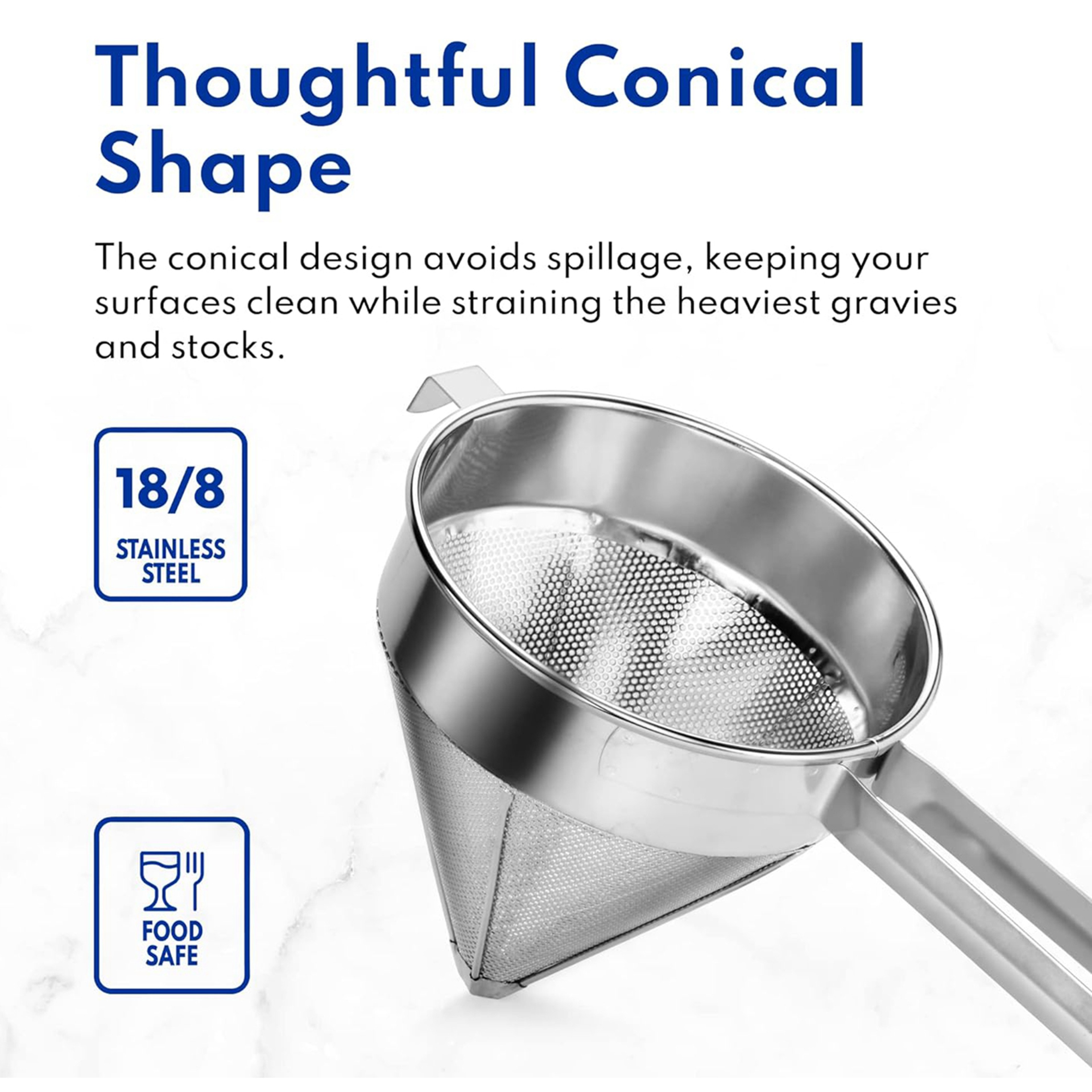 Stainless Steel Bouillon Strainer China Cap Strainer Utensil Easy to Clean Cooking Filter Basket Durable Colander Fine M – view 5