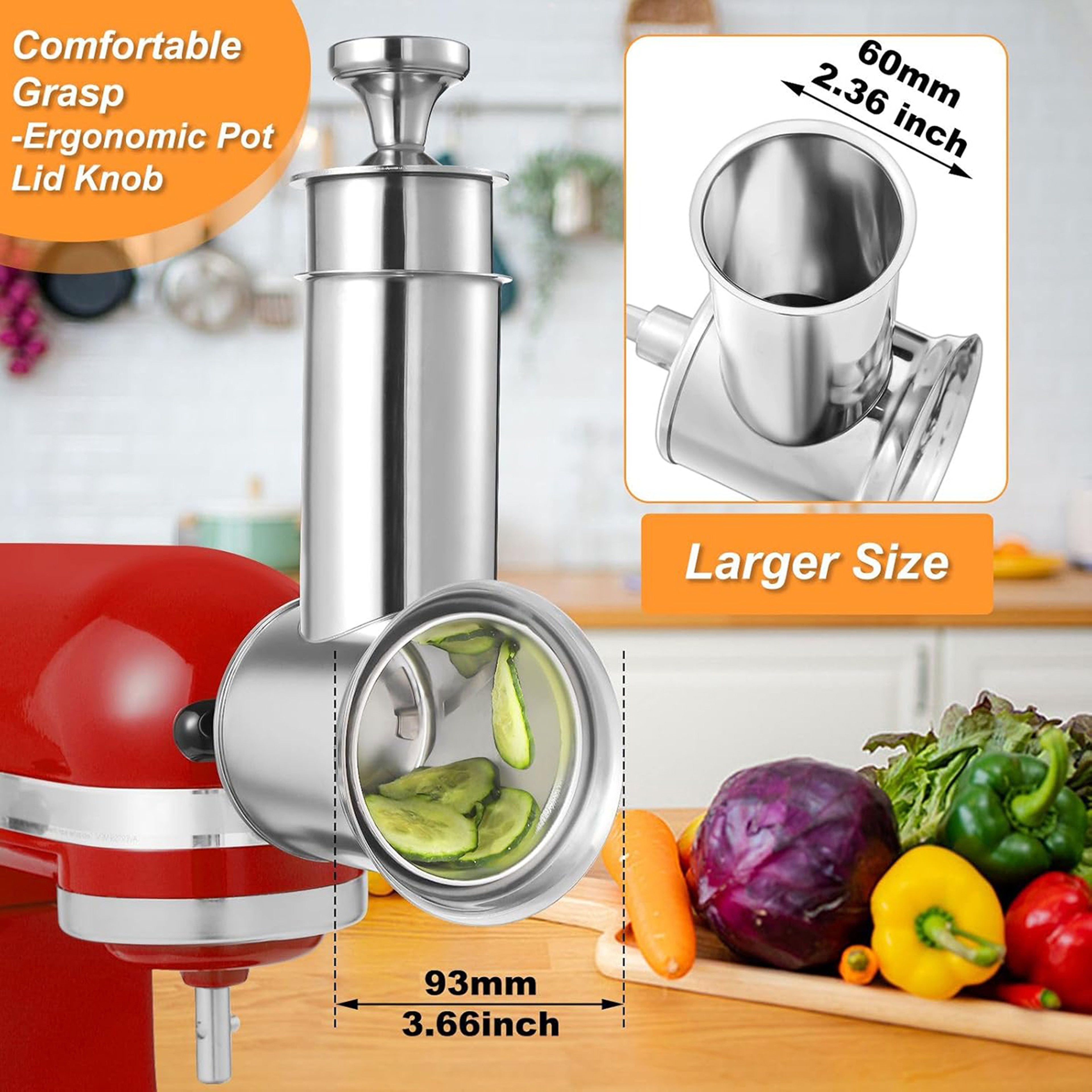 Dishwasher Safe Steel Slicer Shredder Attachment For KitchenAid Mixers Vegetable Cheese Grater 1