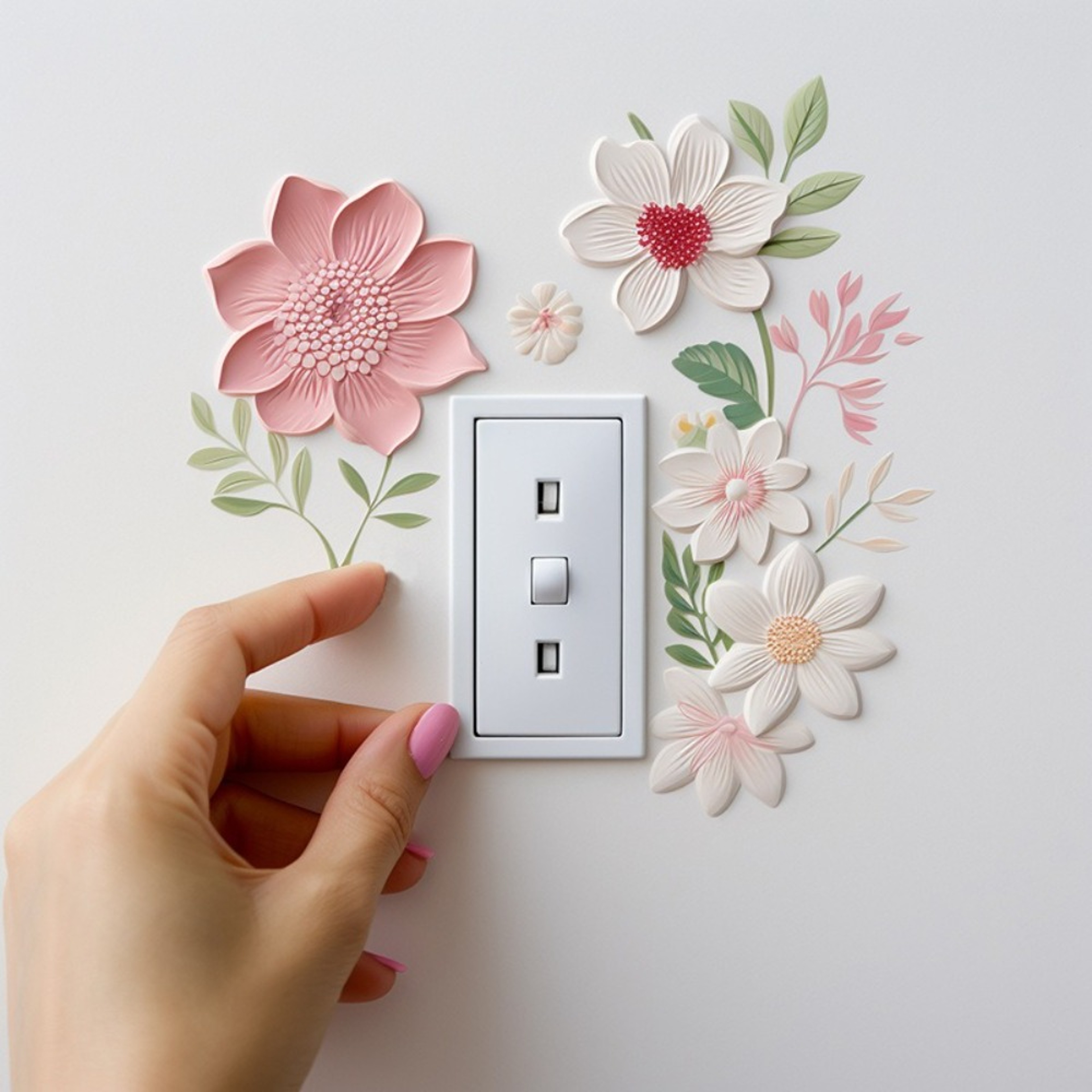 PVC DIY Beautiful Flowers Switch Wall Sticker, Waterproof Removable Home Decoration Stickers for Bedroom, Bathroom – view 1