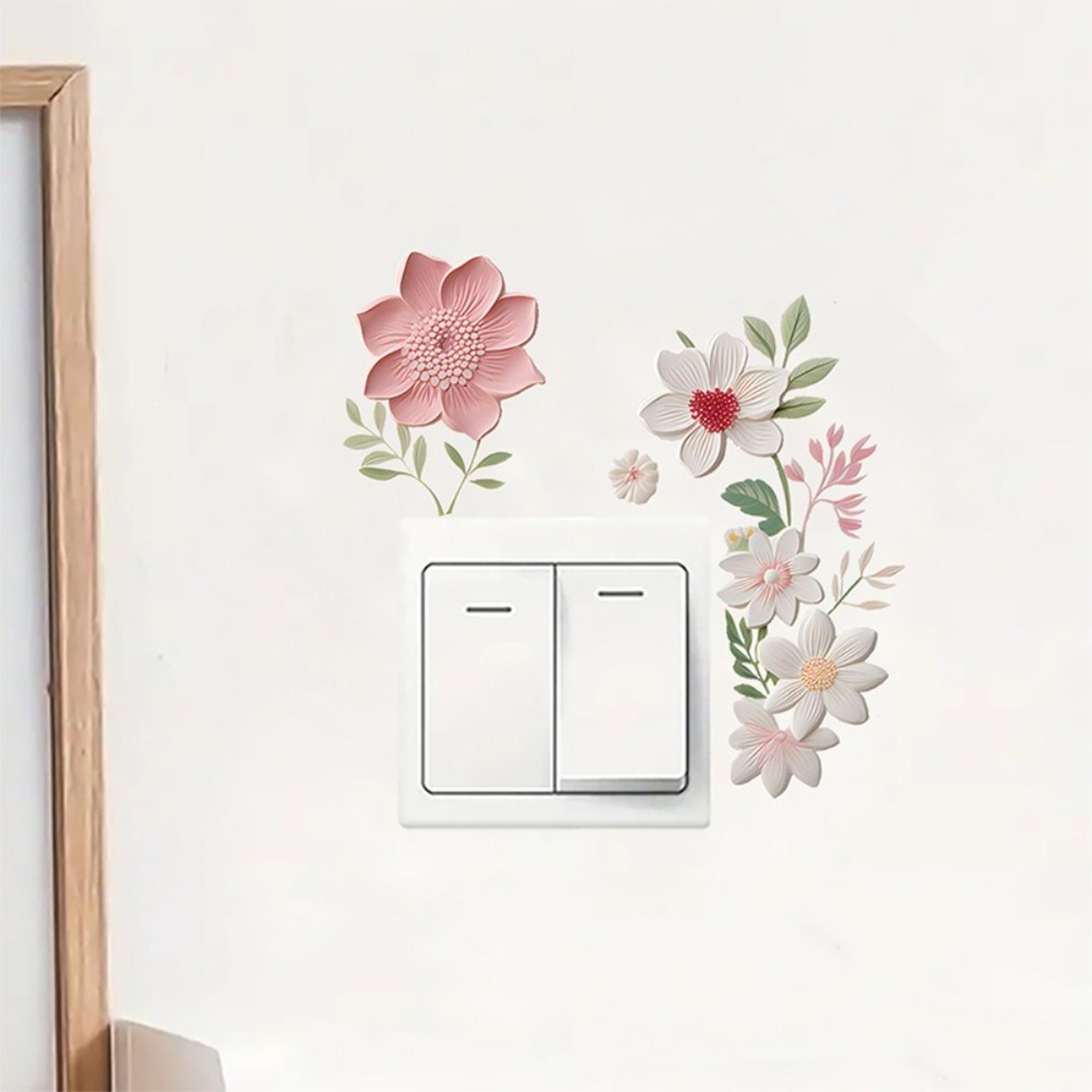 PVC DIY Beautiful Flowers Switch Wall Sticker, Waterproof Removable Home Decoration Stickers for Bedroom, Bathroom – view 3