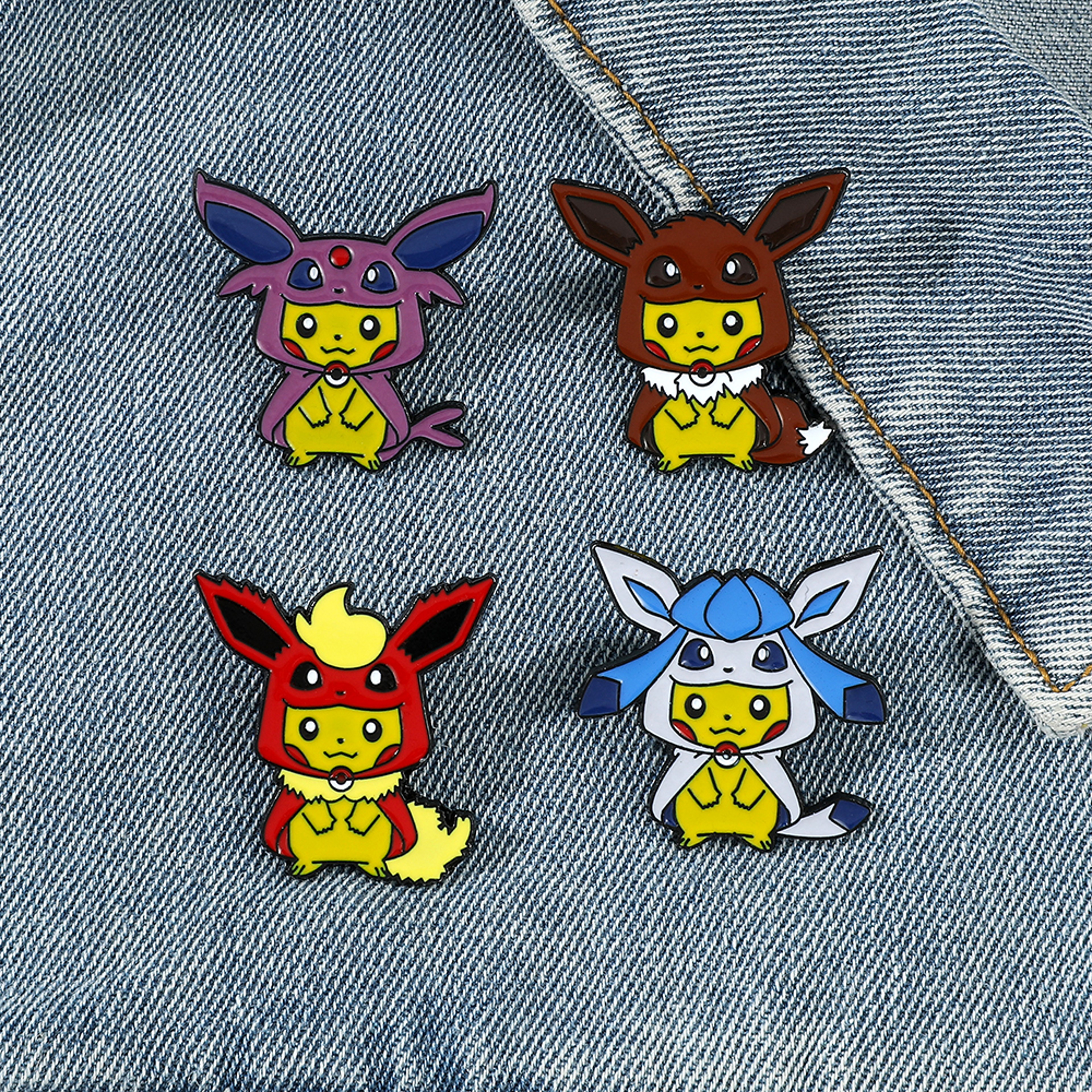 Set of Creative Pikachu Cos Eevee Enamel Pins, Metal Badge Backpack Accessories – view 4