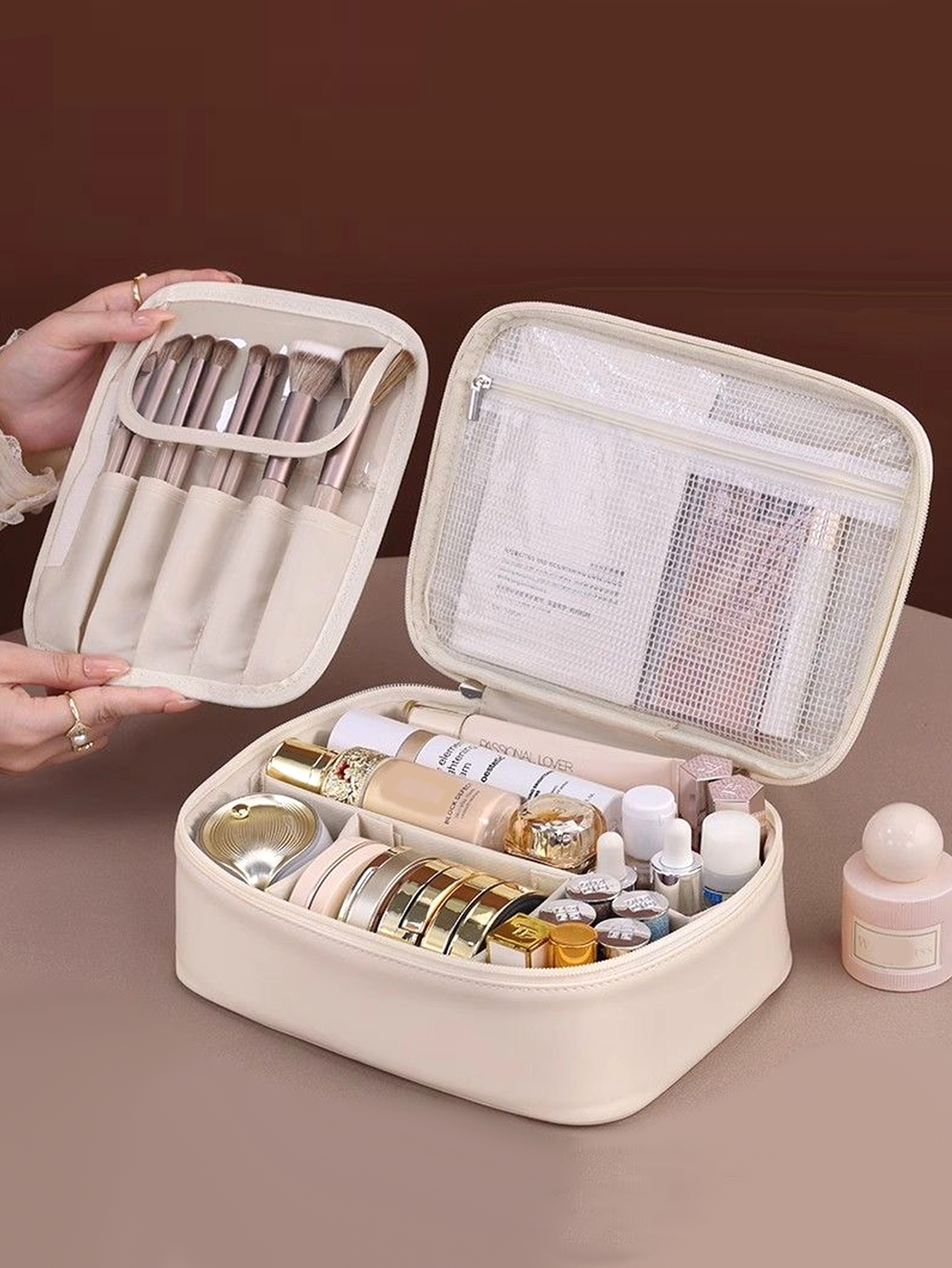 High-End PU Leather Makeup Bag with Multi-Layer Design, Large Capacity, Waterproof and Portable – view 1