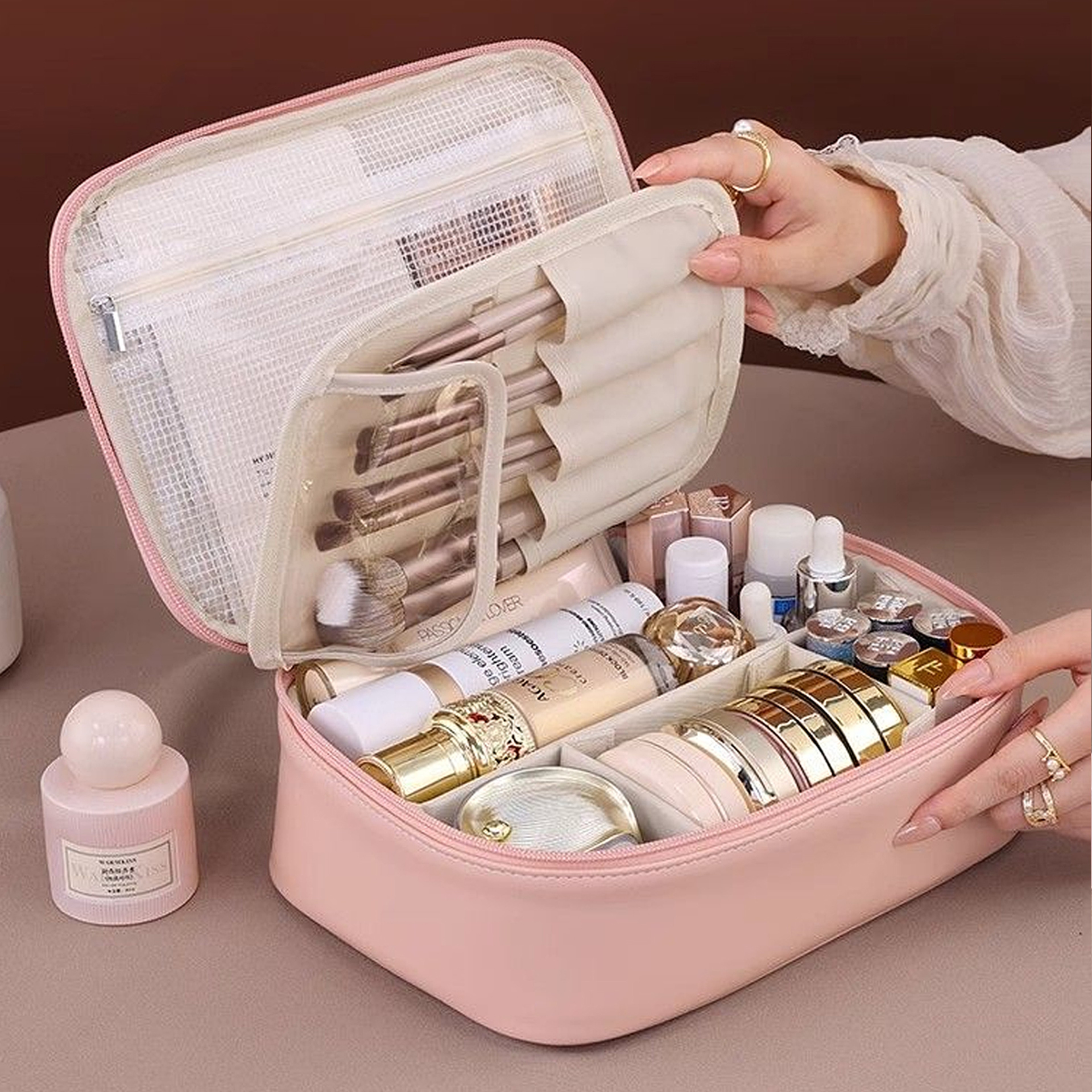 High-End PU Leather Makeup Bag with Multi-Layer Design, Large Capacity, Waterproof and Portable – view 8