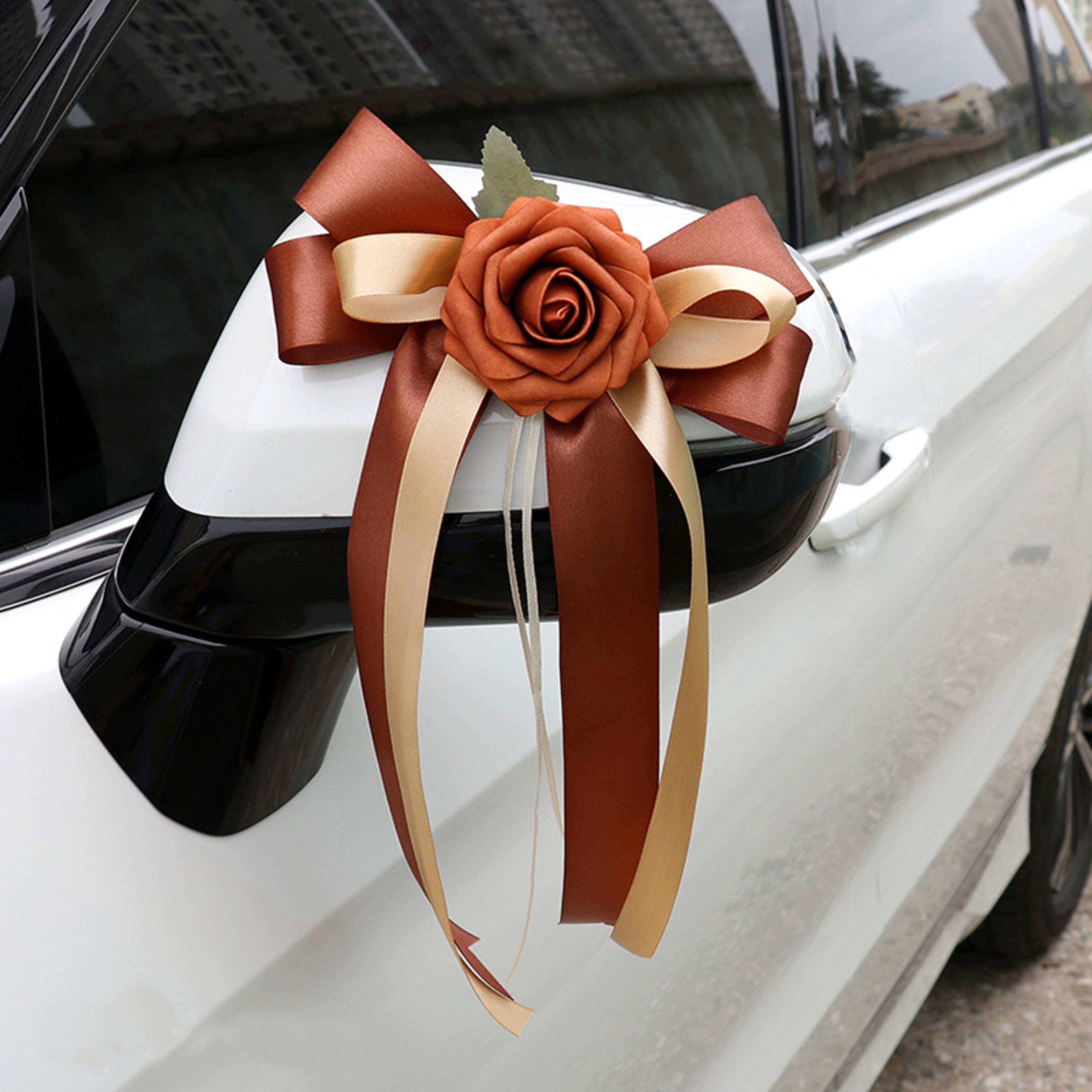 European And American Retro Car Rearview Mirror Bow Decoration Color Fleet Flower Wedding Chair Bac 5