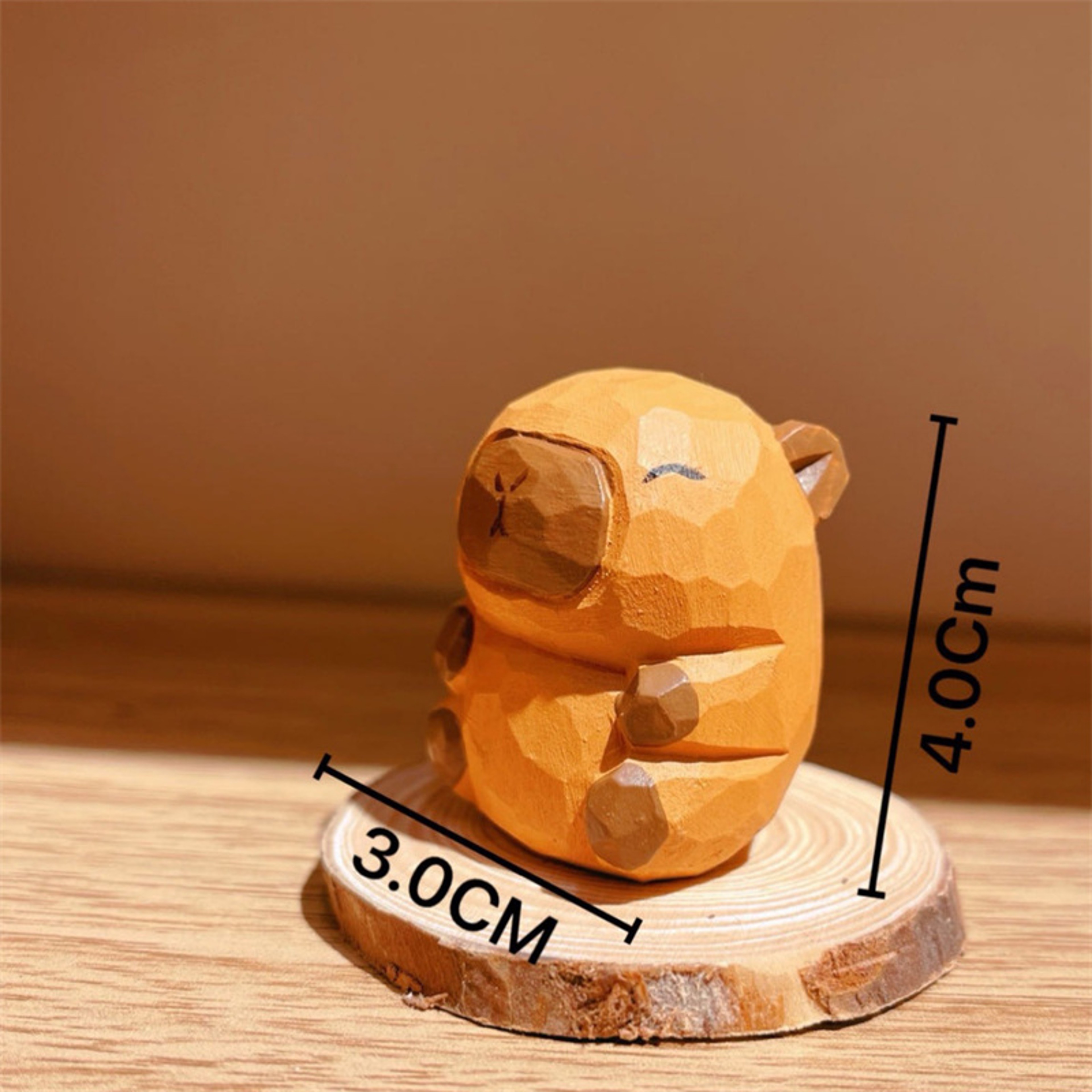 Cute Animal Capybara Small Model Statue, Solid Wood Carving for Room, Office, Car Decor – view 1