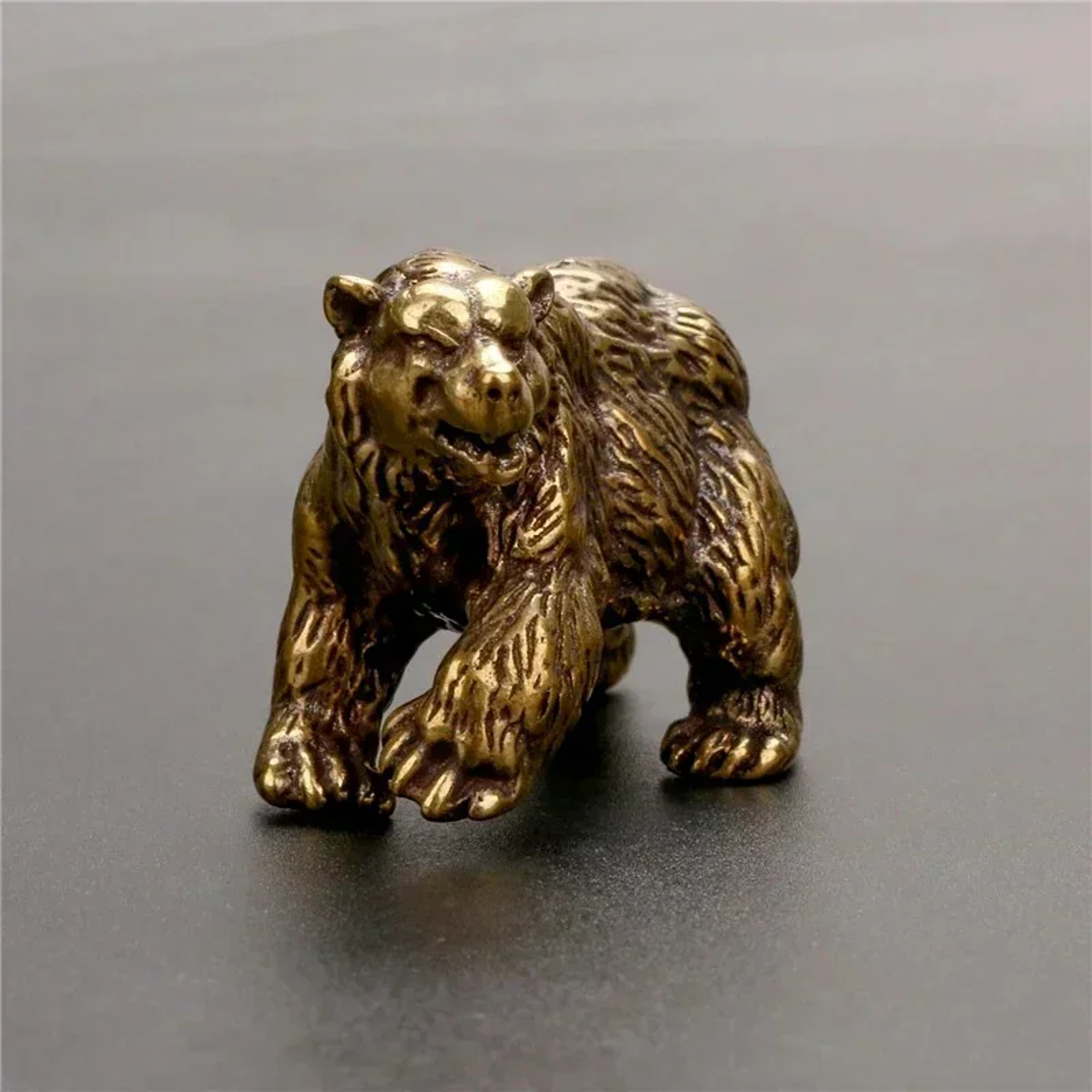 Brass Polar Bear Statue, Vintage Copper Animal Craft, Mini Tea Table Pet Accessories – view 3