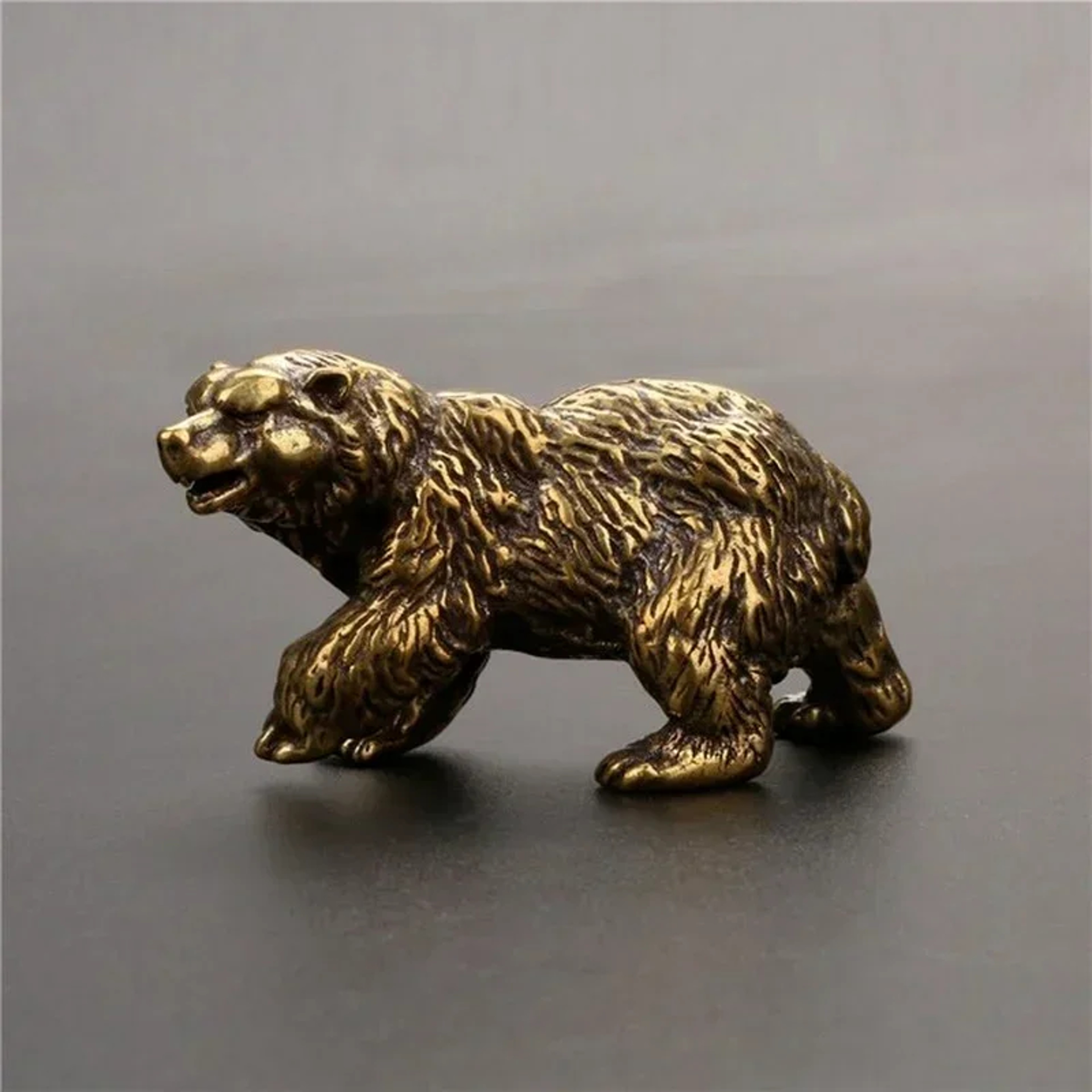 Brass Polar Bear Statue, Vintage Copper Animal Craft, Mini Tea Table Pet Accessories – view 7