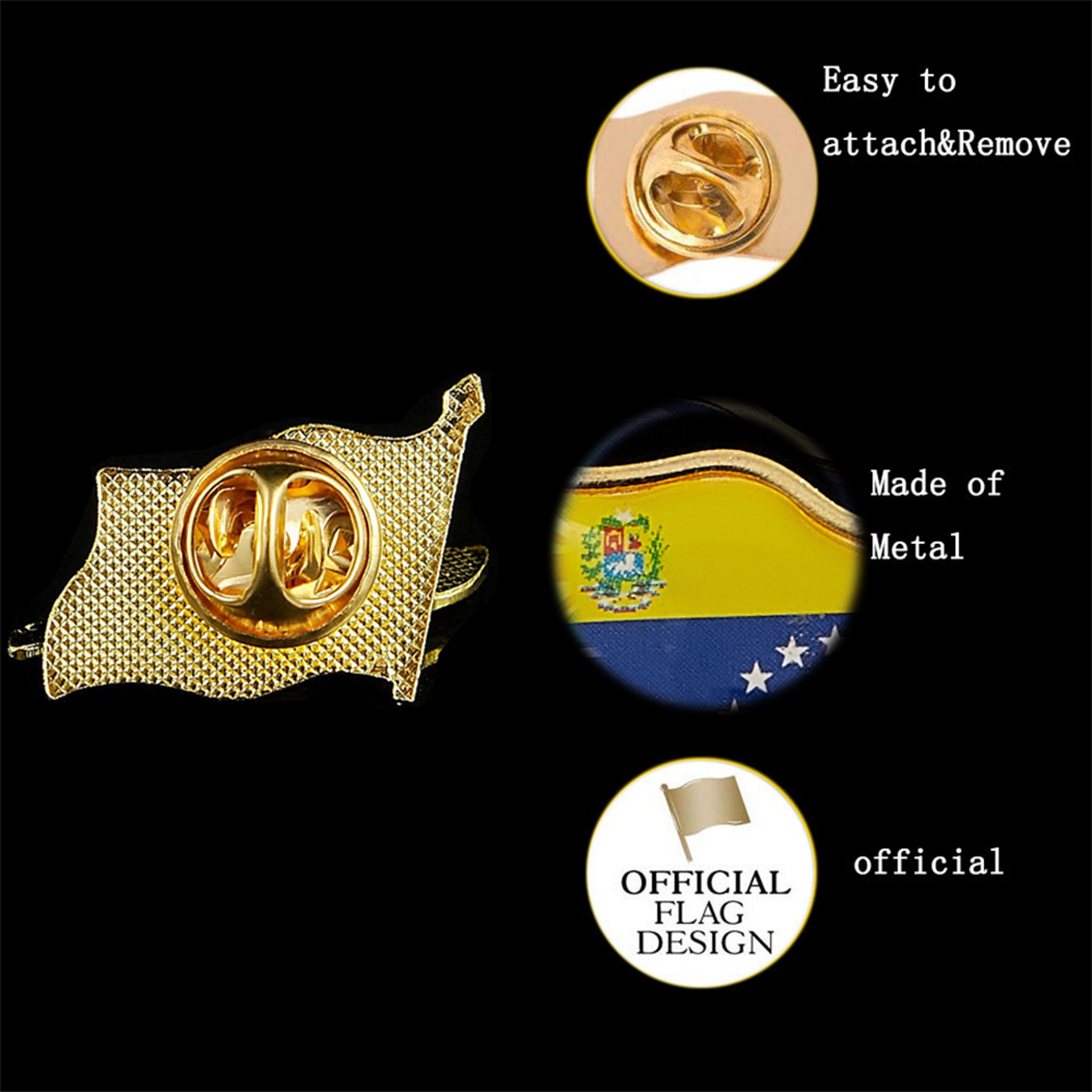 Waving National Flag Style Venezuela Fashion Flag Pin Brooch With Butterfly Clip, Safety Pins Flag Badge Brooch – view 4