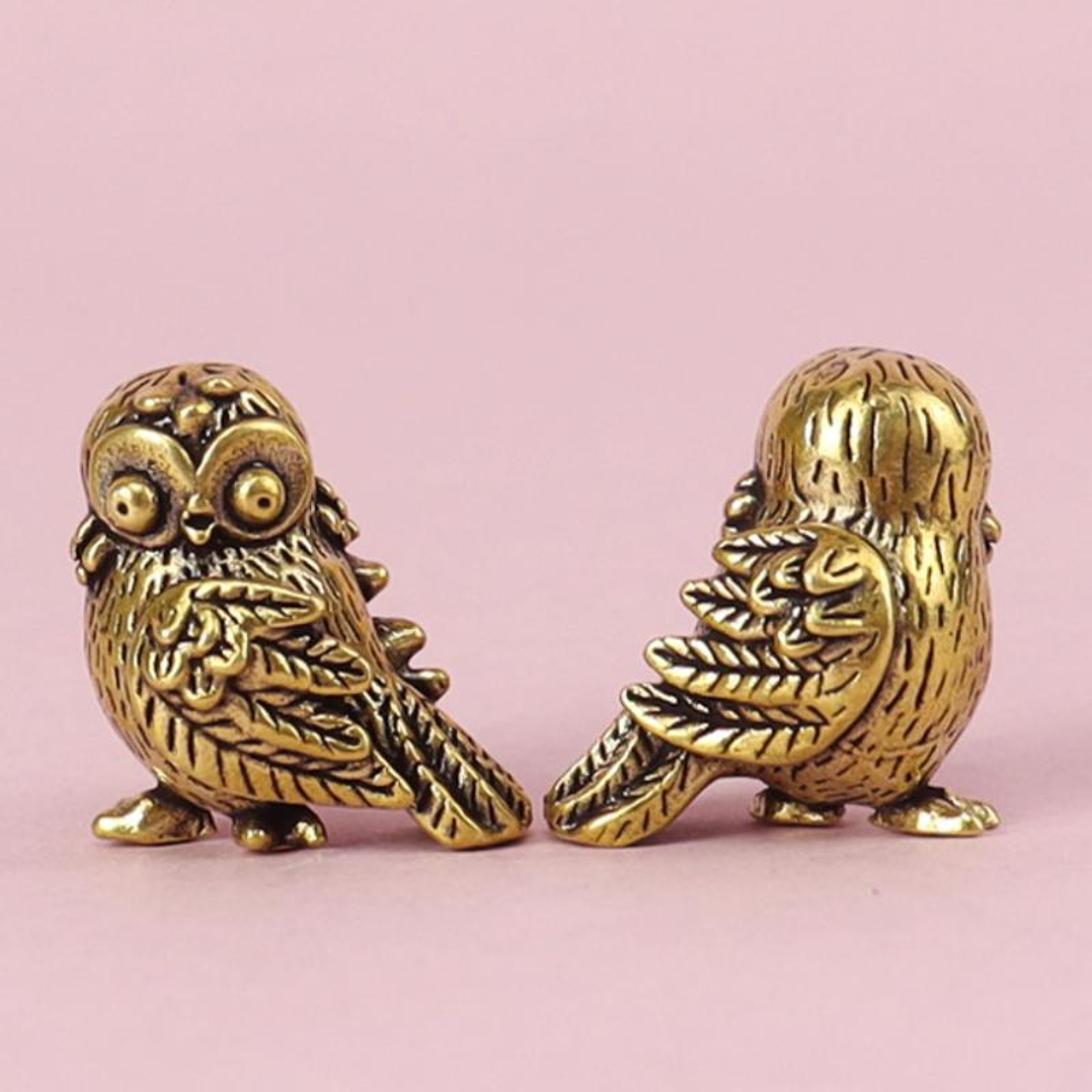 Mini Owl Statue, Retro Bird Animal Figurines, Metal Brass Tea Pet Table Ornament, Home Accessories – view 1