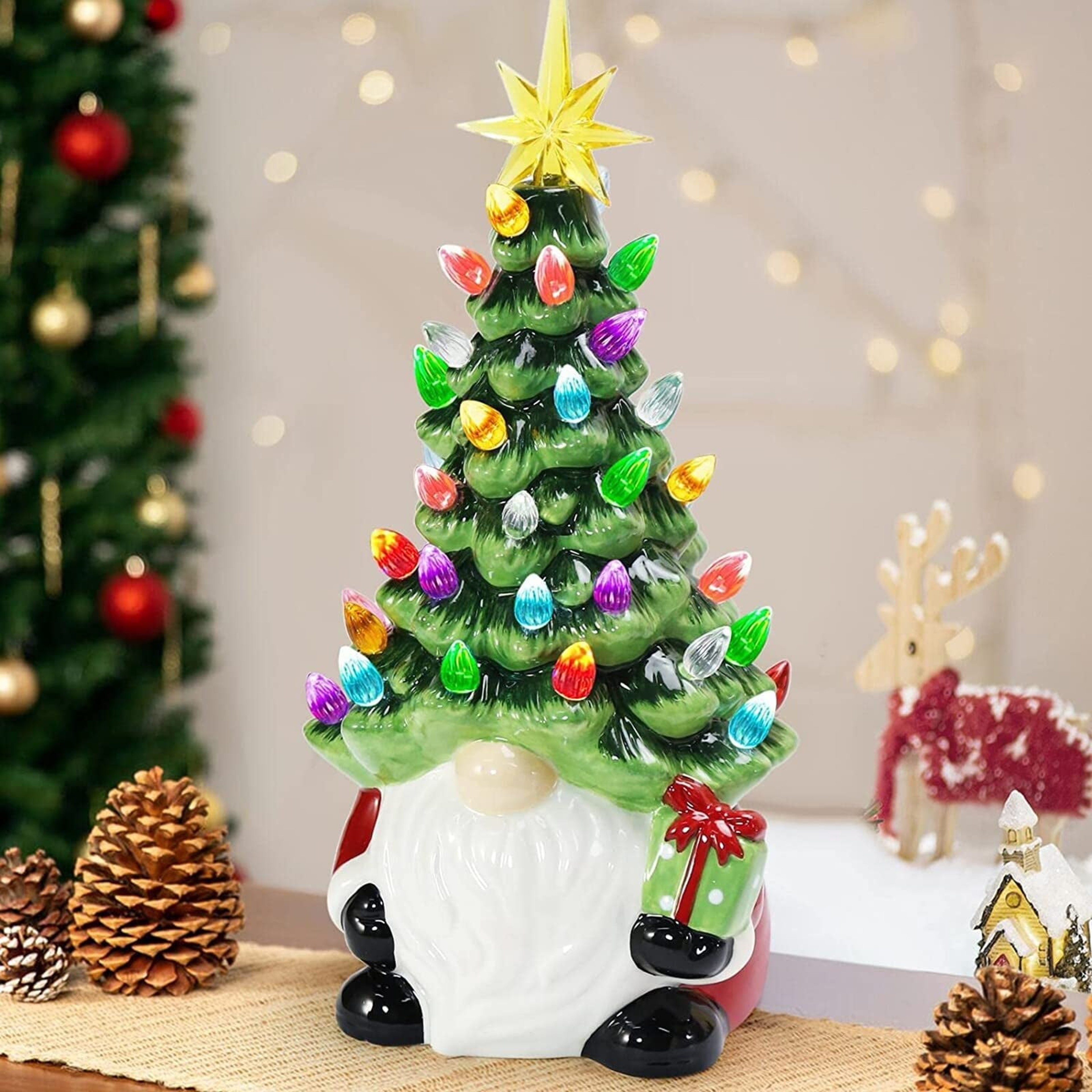 Holiday Christmas Decor Accessory, Lighted Tree Ornament, Christmas Gnome Tabletop Decoration for Indoor Home Parties – view 3