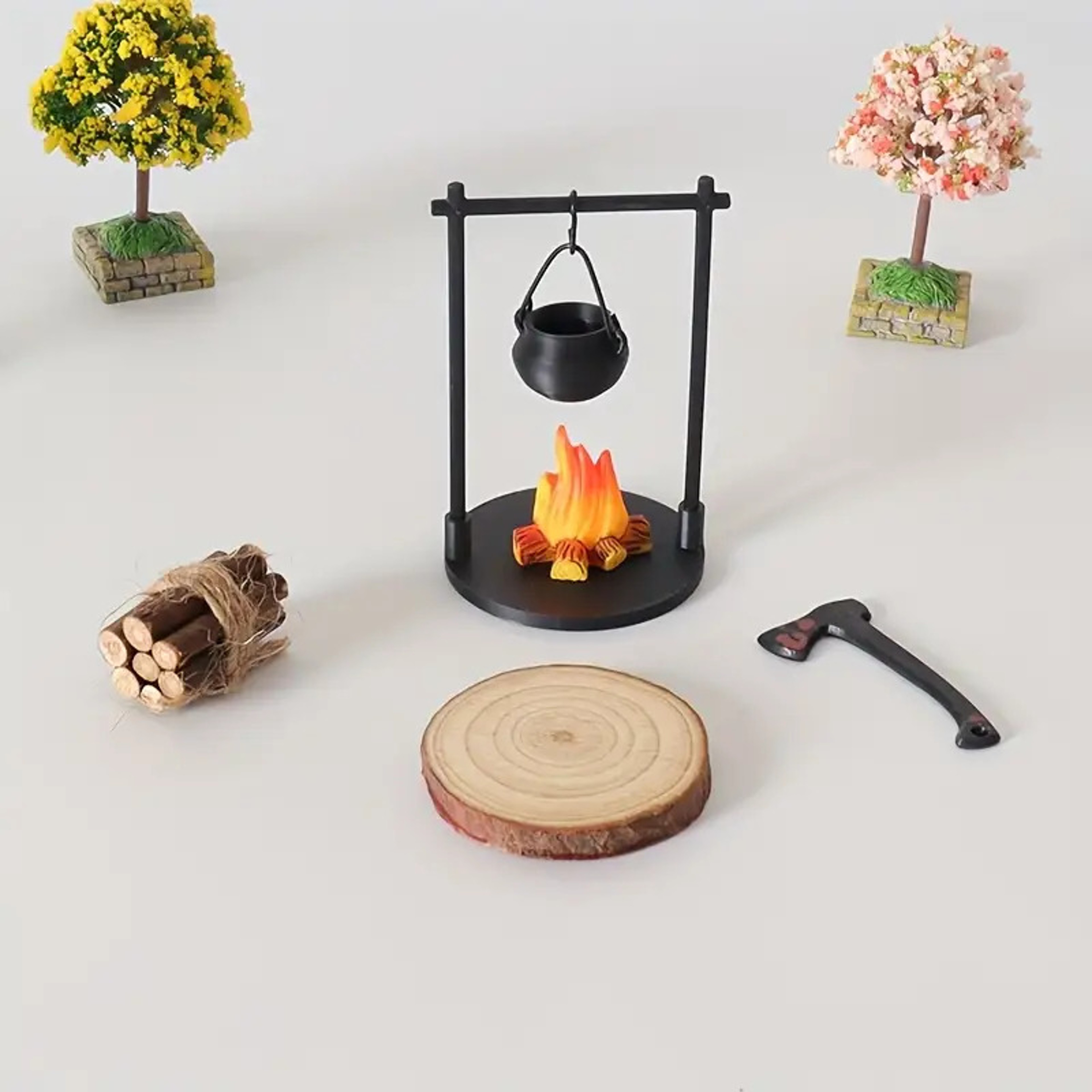 Decorative Mini Campfire and Teapot Statue, Desktop Photo Props for Christmas Gifts – view 2