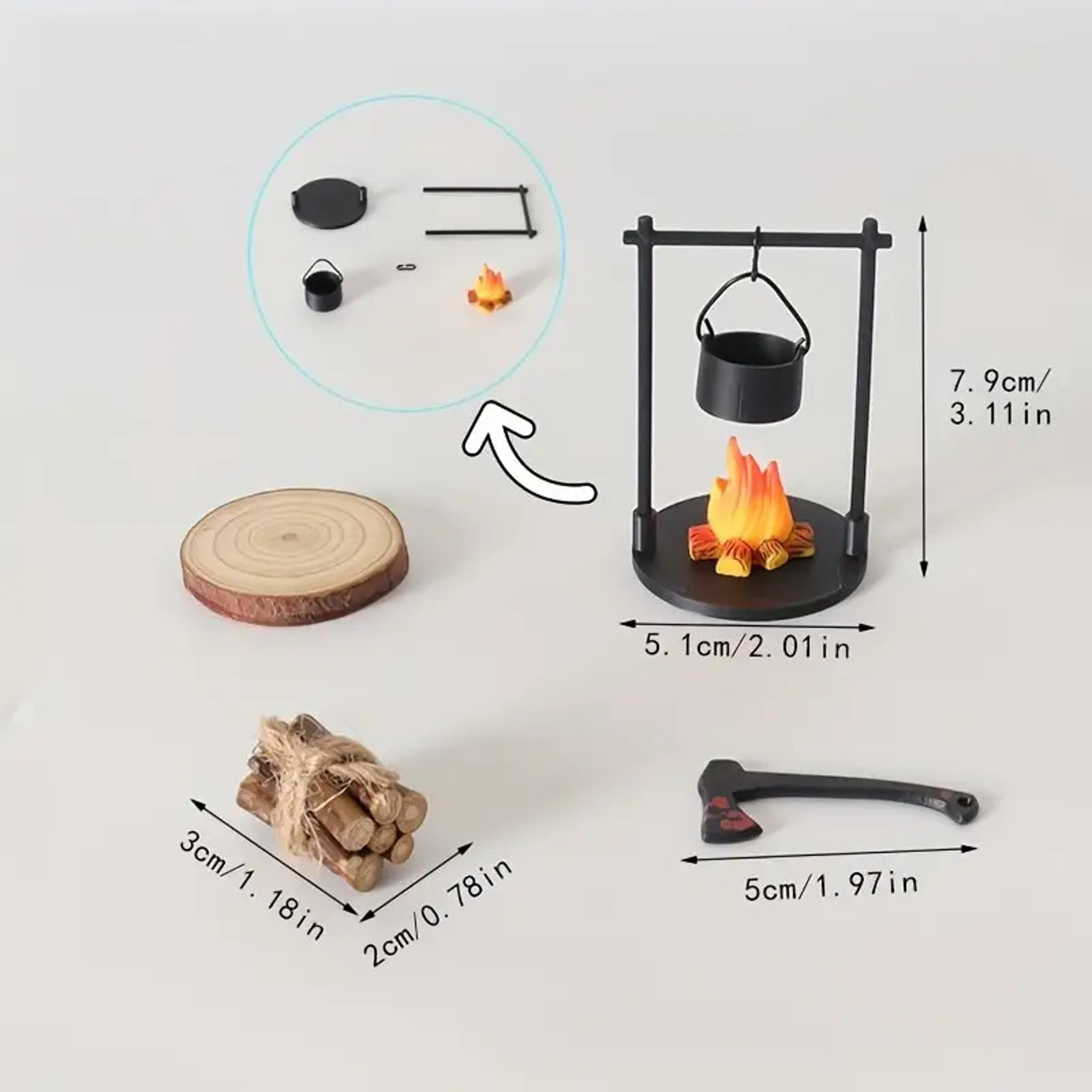 Decorative Mini Campfire and Teapot Statue, Desktop Photo Props for Christmas Gifts – view 6