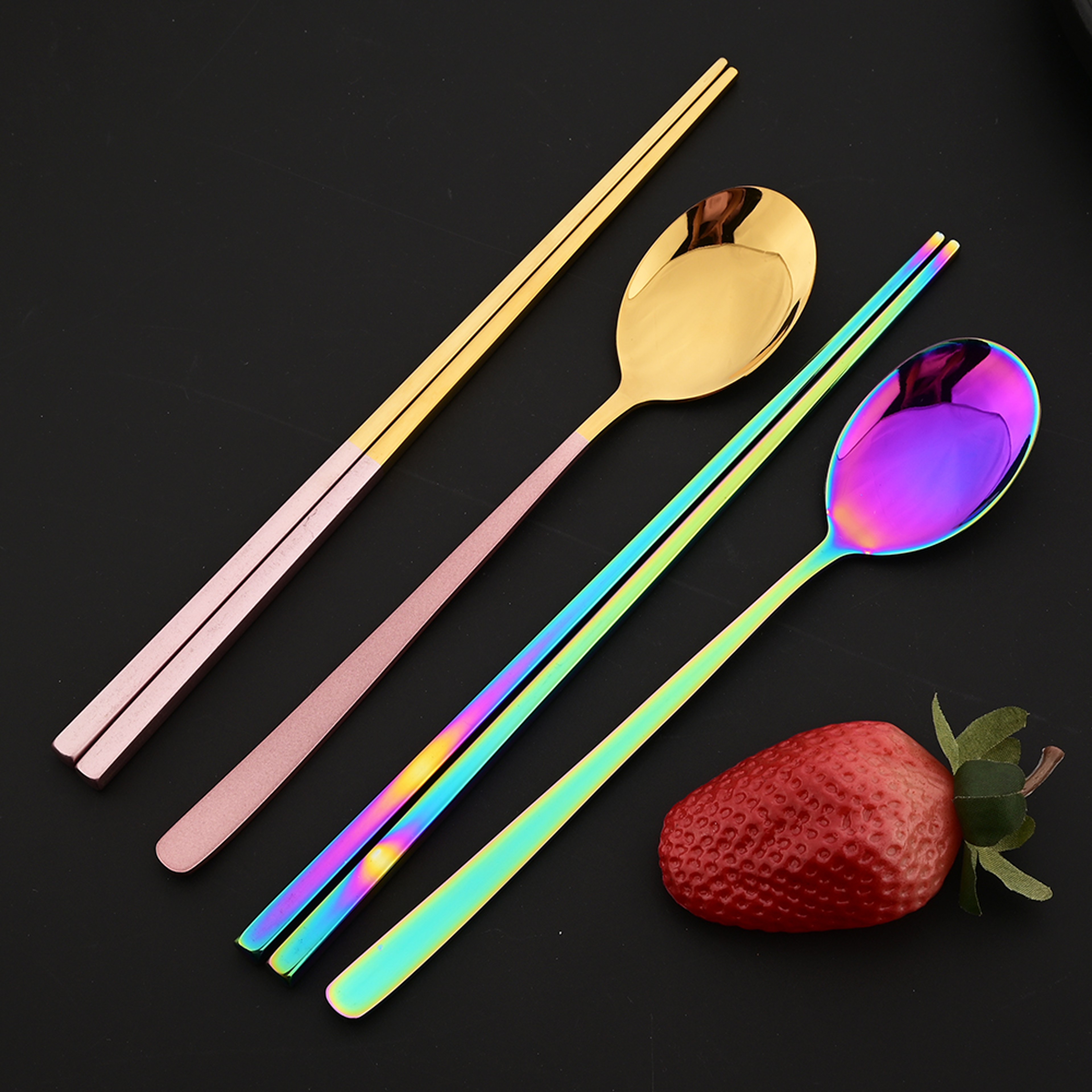 Korean Steel Cutlery Set, Sushi Sticks, Dinner Spoons, and Dessert Spoon Flatware Set – view 3